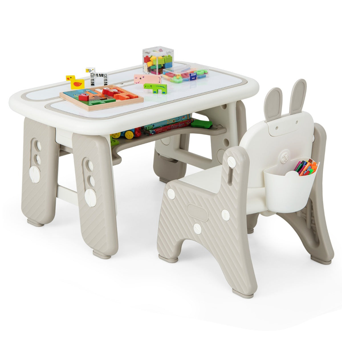 Conjunto de Mesa e Cadeira para Crianças – 45 cm / 50 cm / 55 cm – Cinzento