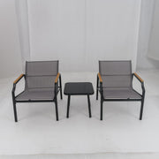 Conjunto de Cadeiras de Exterior de 3 Peças - Estrutura em Metal, Assento em Tecido e Braços em Madeira-Plástico Cinza