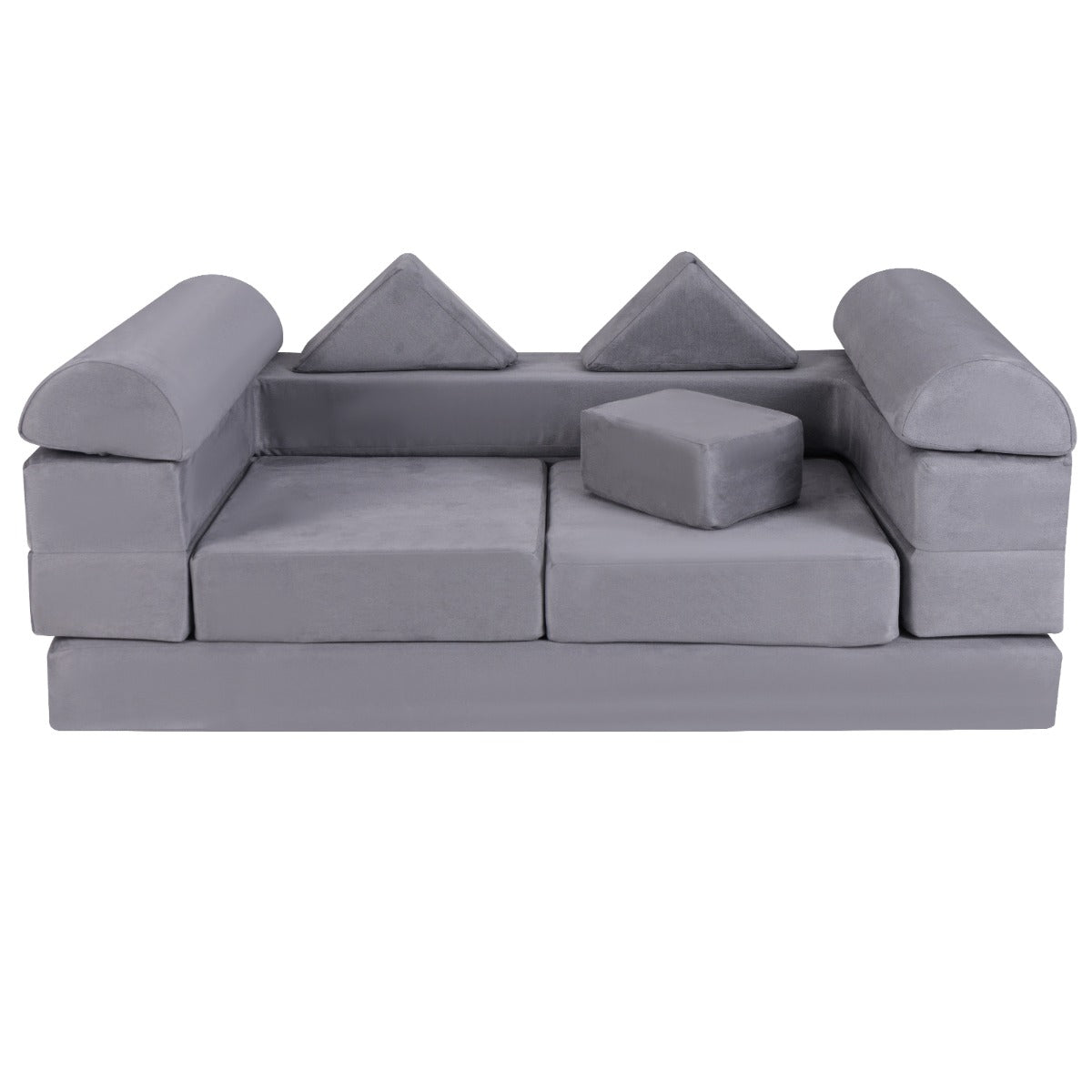 Sofá Modular para Crianças – 9 Peças – Cinzento – Tecido Suede
