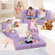Sofá Infantil Modular de Espuma – 8 Peças – Roxo – Tecido Suede