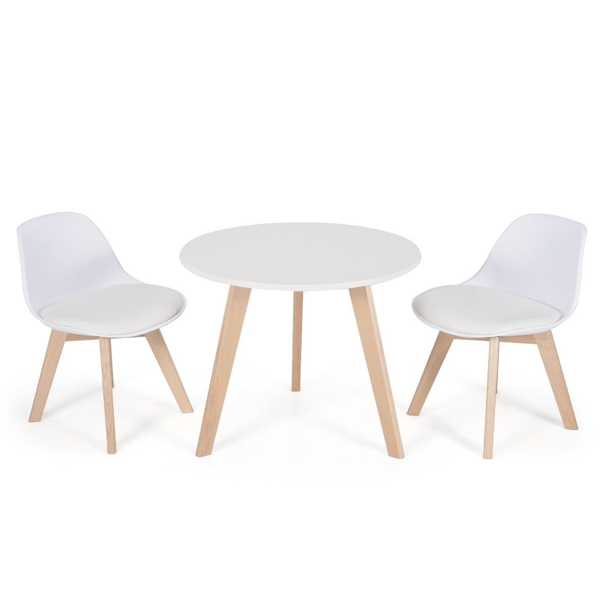 Conjunto de Mesa e Cadeiras para Crianças de 3 Peças com Pés em Madeira Branca 60 x 50,5 cm