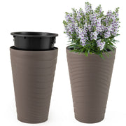 Conjunto de 2 Vasos Decorativos de 45 cm com Textura em Espiral e Pegas - Para Jardim e Varanda