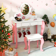 Conjunto de Mesa e Cadeira de Toucador para Crianças – Branco – MDF