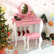 Conjunto de Mesa e Cadeira de Toucador para Crianças – MDF – Rosa