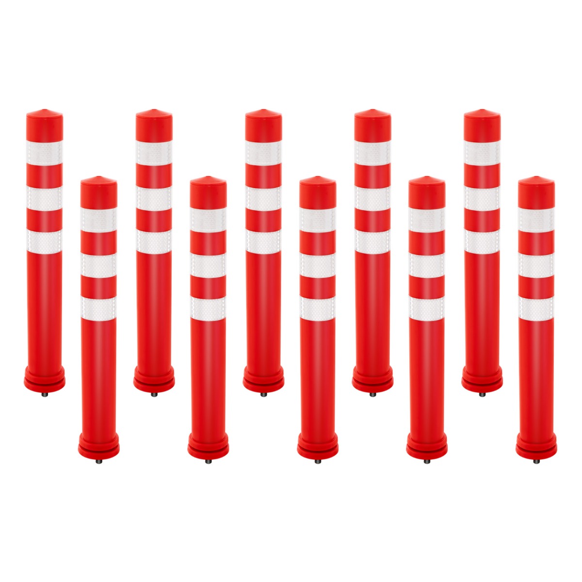 Conjunto de 10 Postes de Segurança de Tráfego Limitadores de Tráfego Cones de Barreira de TPR de 65,5 cm com Acessórios de Instalação Vermelho