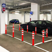 Conjunto de 10 Postes de Segurança de Tráfego Limitadores de Tráfego Cones de Barreira de TPR de 65,5 cm com Acessórios de Instalação Vermelho