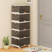 Organizador de Armazenamento Empilhável de 5 Cubos com Rodas e Portas Dobráveis para Sapatos - Branco e Castanho