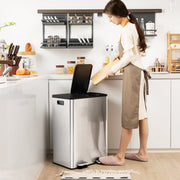 Contentor de Lixo com 2 Compartimentos de 30L Tampas de Fecho Suave Cubos Internos de Plástico Prateado