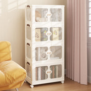 Organizador de Armazenamento Empilhável 159/212/265L com Tampa Rodas Organizador Dobrável com Portas Transparentes-4 Níveis