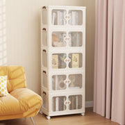 Organizador de Armazenamento Empilhável 159/212/265L com Tampa Rodas Organizador Dobrável com Portas Transparentes-5 Níveis