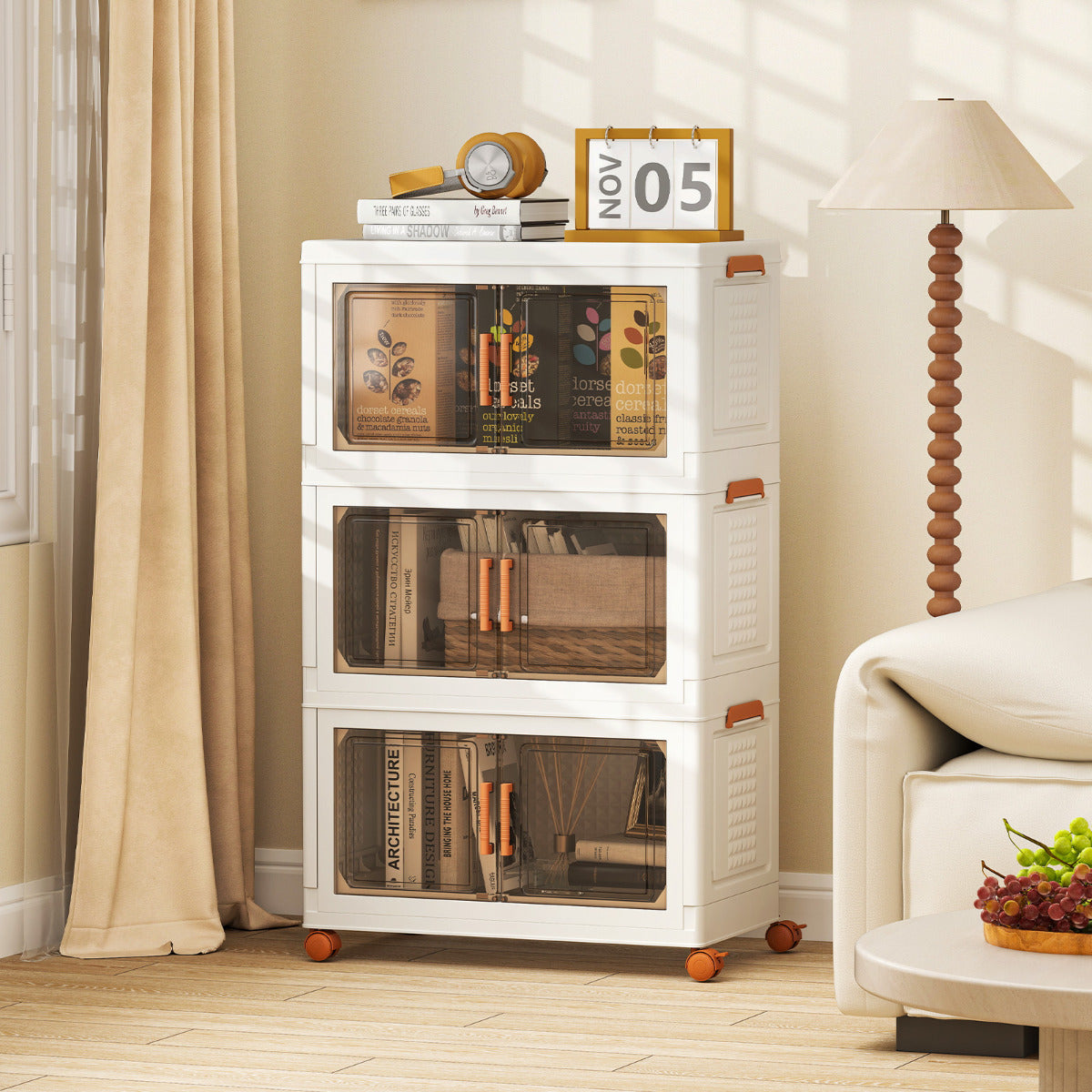 Conjunto de 3 Contenedores Plegables con Cubierta de 156 L en Blanco