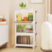 Conjunto de 3 Caixas de Armazenamento Empilháveis com Tampa 105 L Contentores de Plástico Dobráveis com 2 Aberturas Dobráveis com Rodas