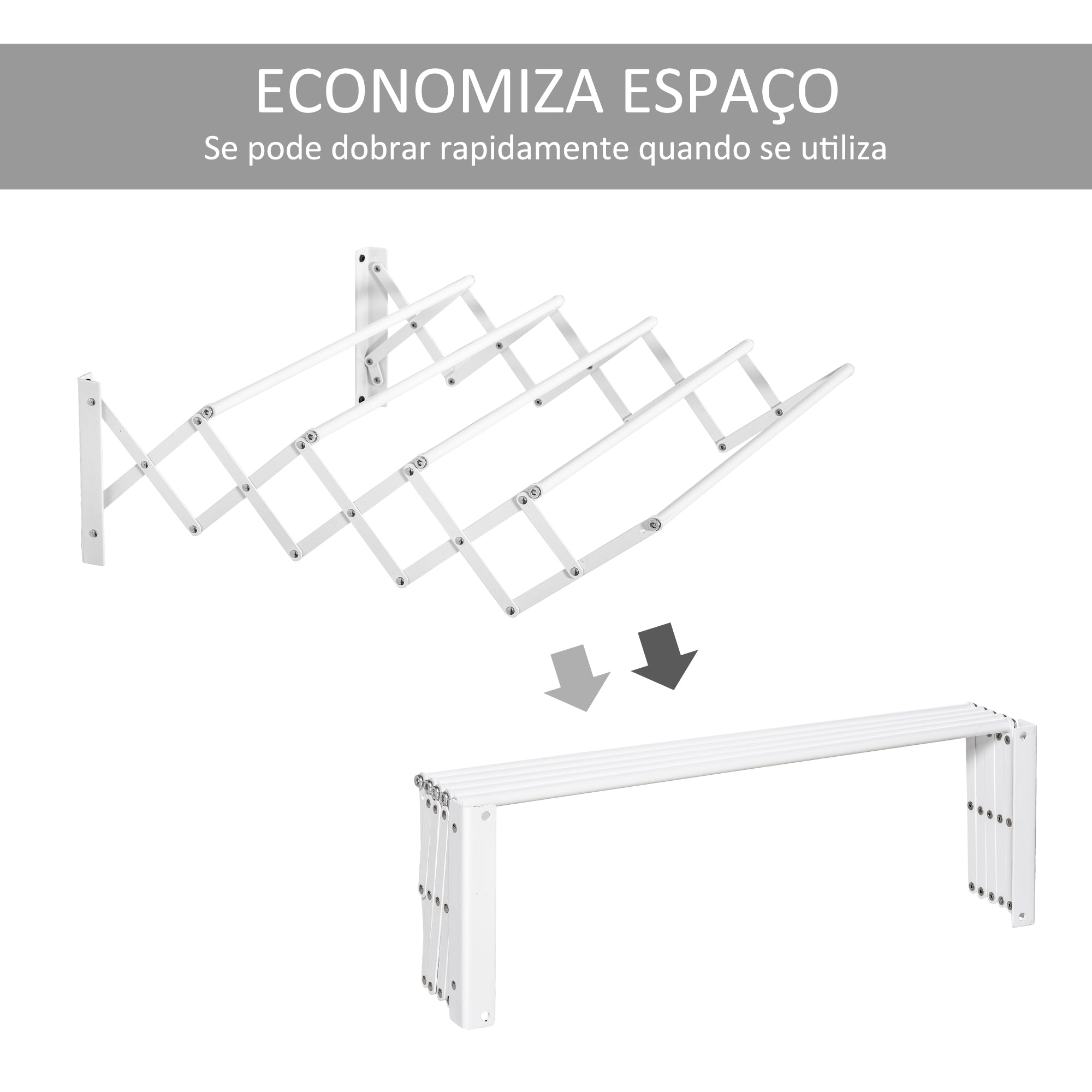 Estendal de Parede Extensível Branco 63,5x60x20cm - Suporta 10kg