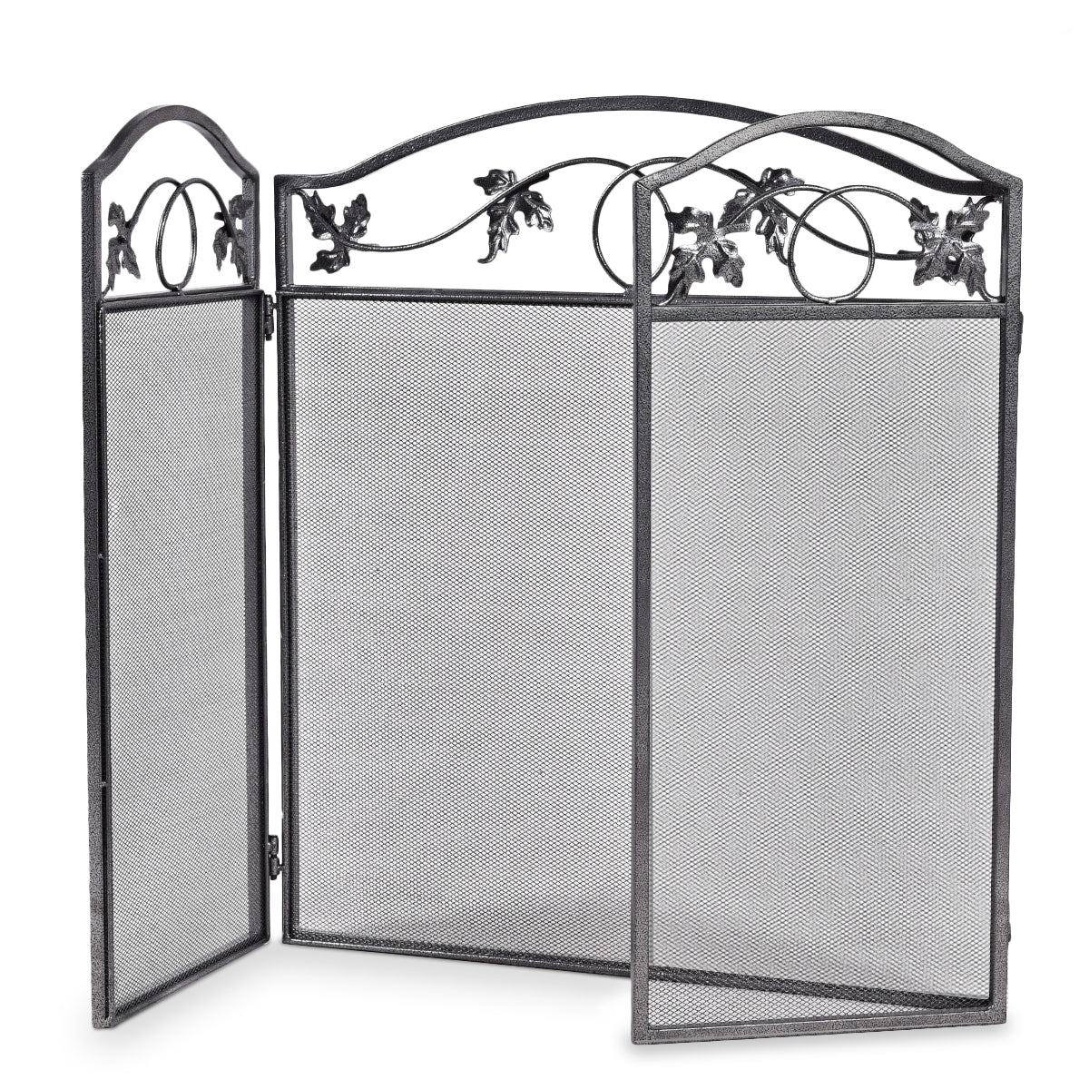 Valla de Lareira Dobrável de 3 Painéis Tela de Lareira Estrutura em Metal Cobertura de Malha Decorativa Segura para Bebés 128 x 2 x 74 cm