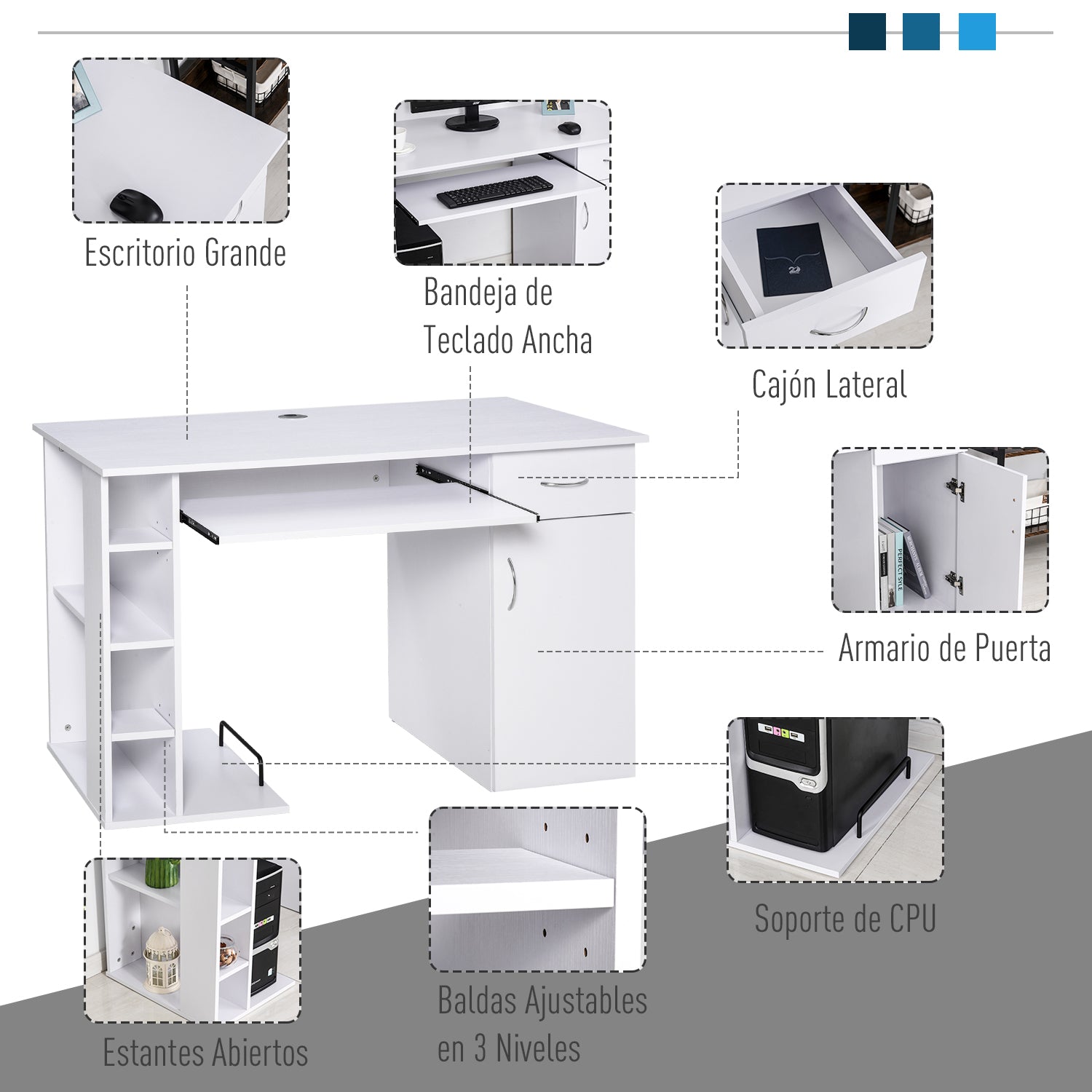 Secretária de Escritório com Prateleiras Abertas 120x60x74 cm - Branco