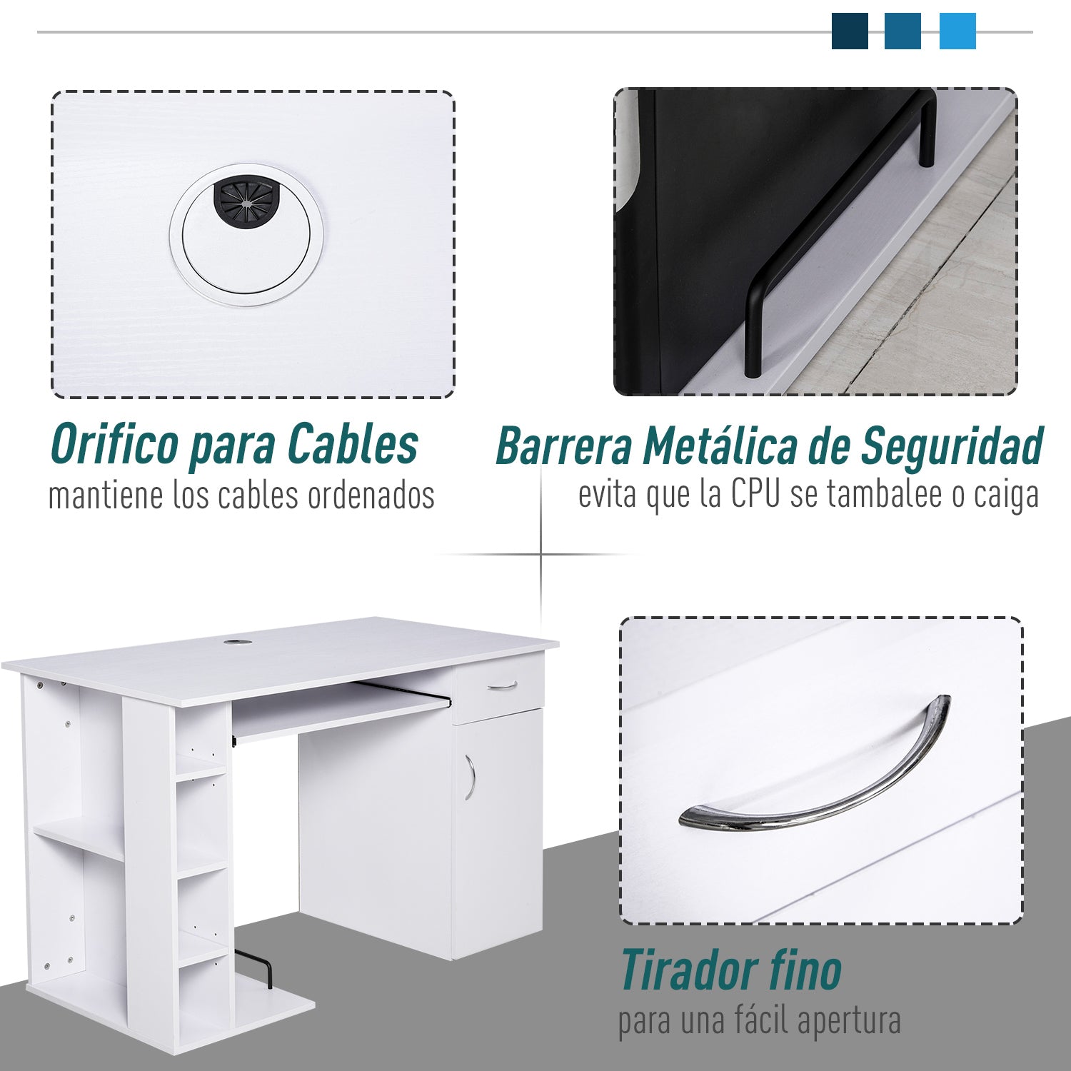 Secretária de Escritório com Prateleiras Abertas 120x60x74 cm - Branco