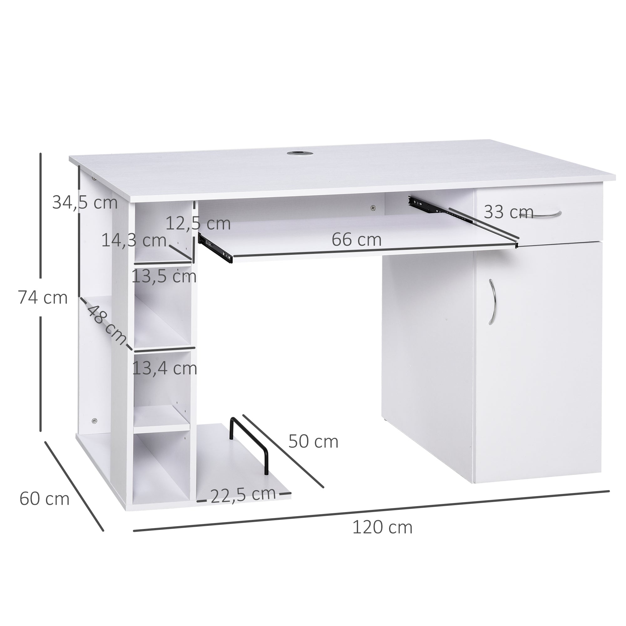 Secretária de Escritório com Prateleiras Abertas 120x60x74 cm - Branco