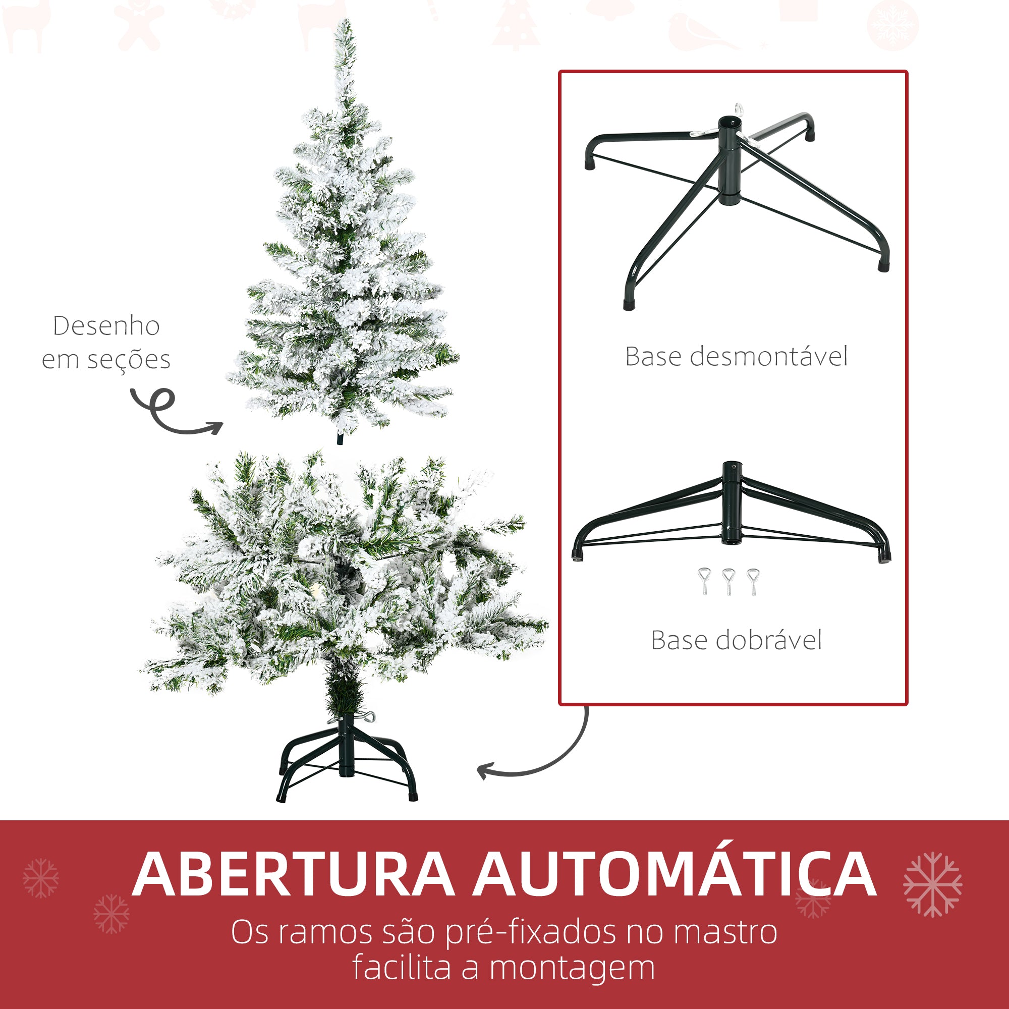 Árvore de Natal Artificial 120cm Verde Neve Ignífugo Ø70x120 cm