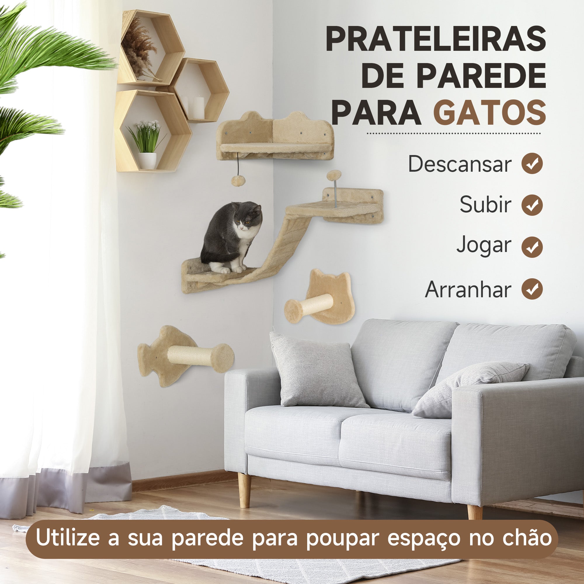 Prateleiras de Escalada para Gatos Bege 90x26x12,5 cm