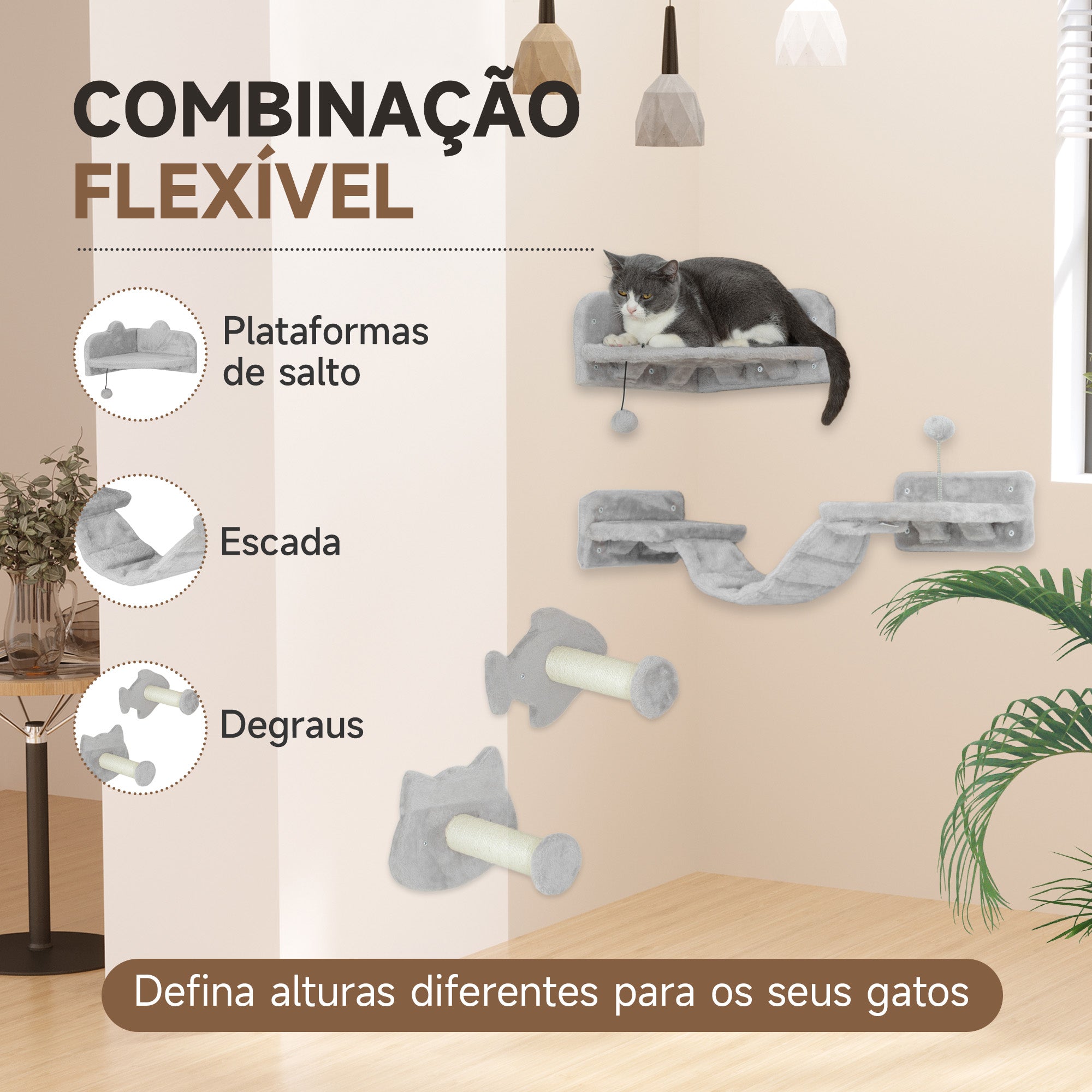 Prateleiras de Escalada para Gatos Bege 90x26x12,5 cm