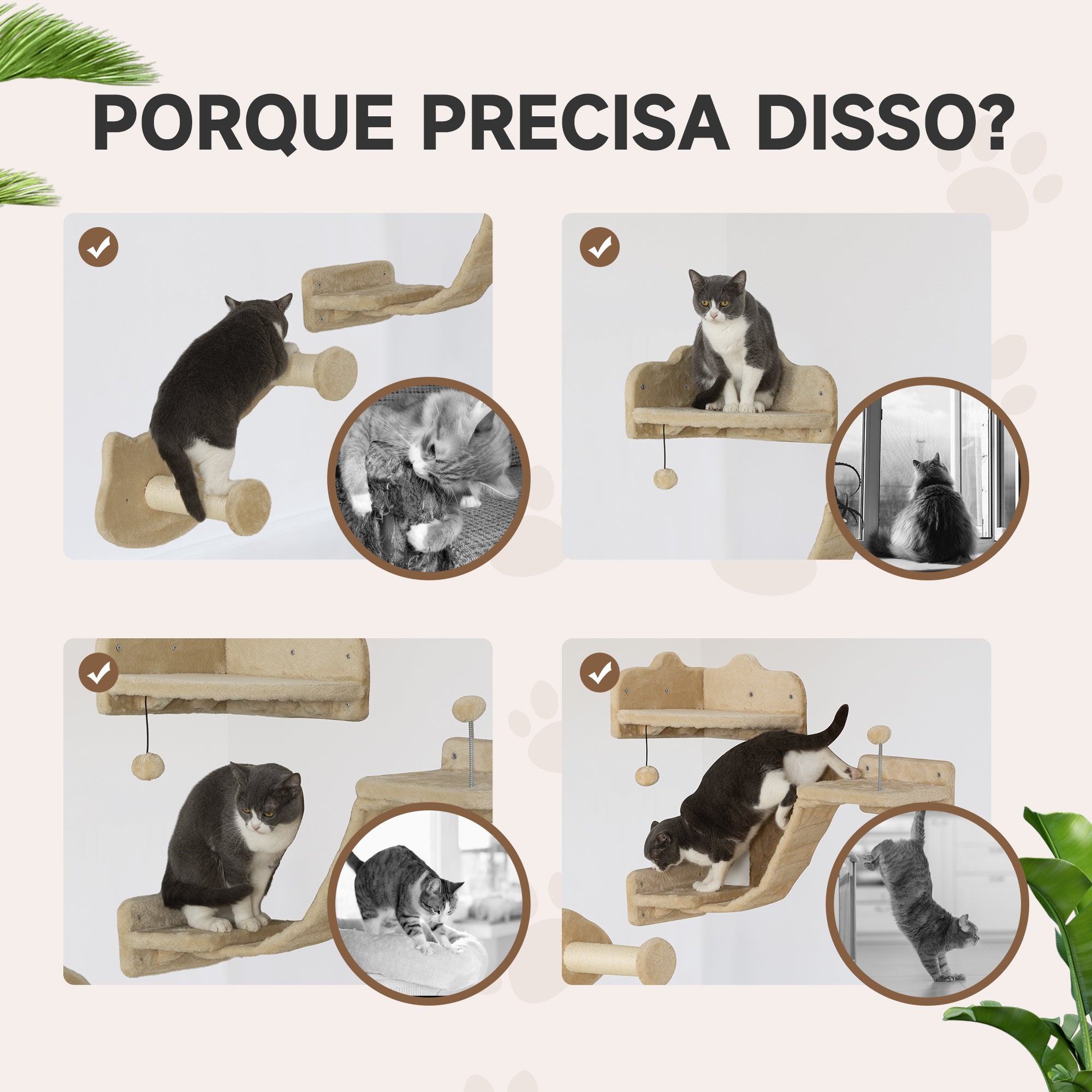 Prateleiras de Escalada para Gatos Bege 90x26x12,5 cm