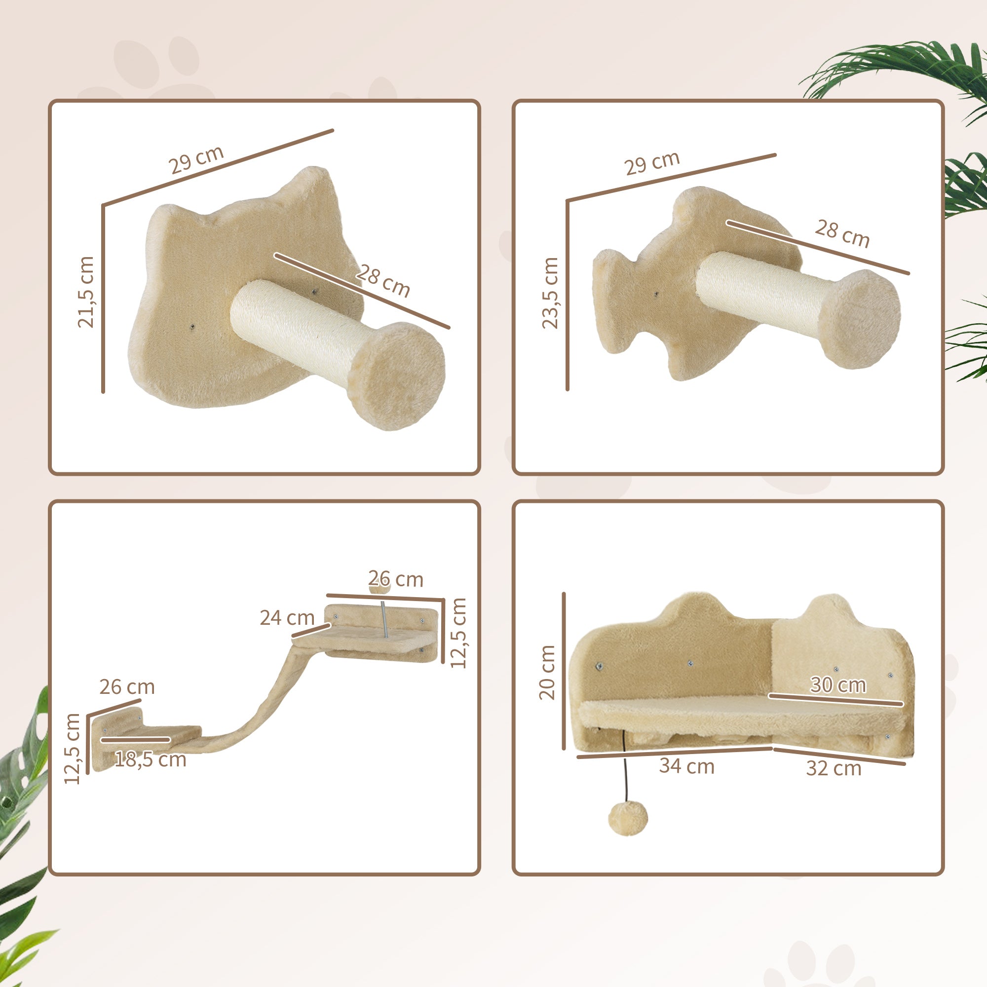 Prateleiras de Escalada para Gatos Bege 90x26x12,5 cm
