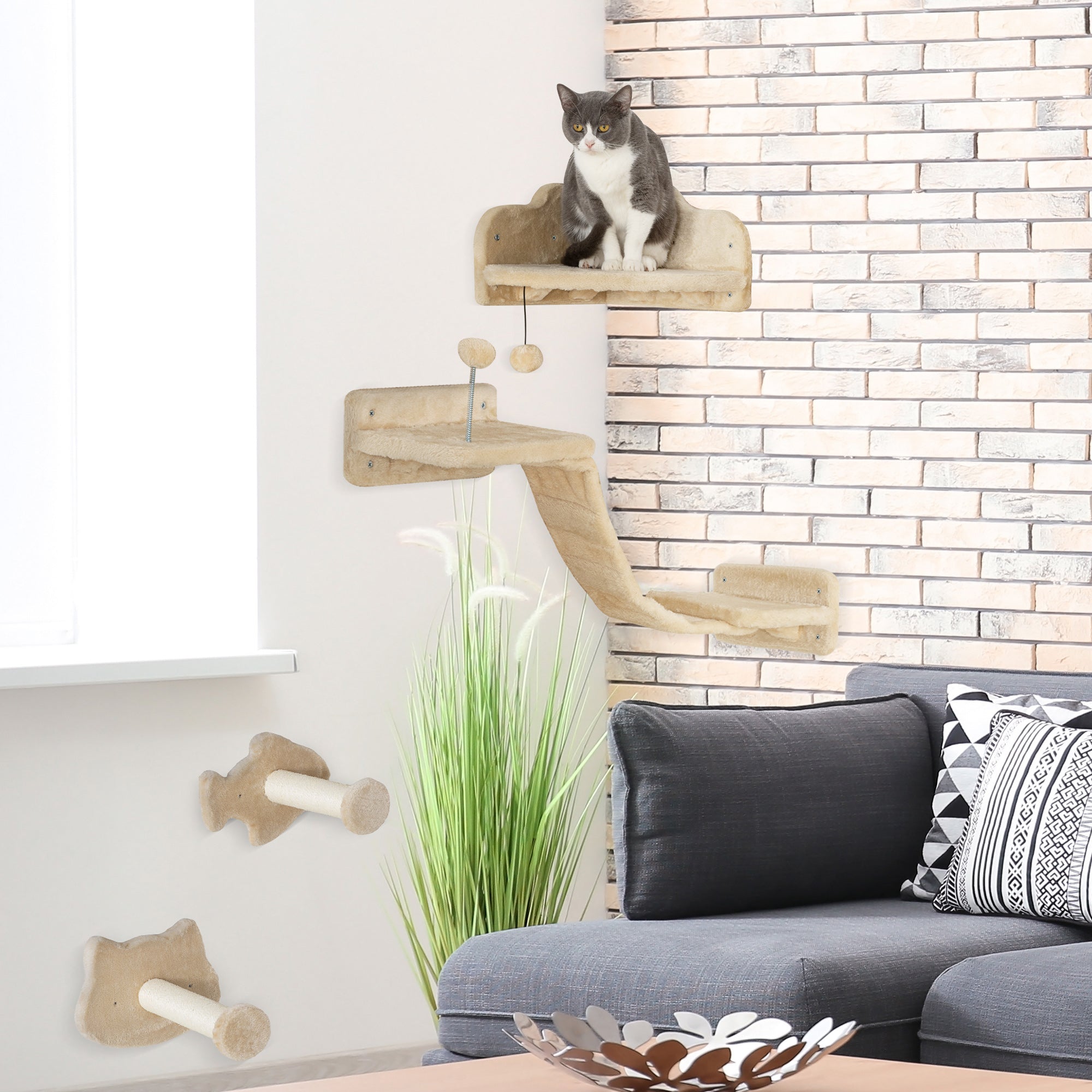 Prateleiras de Escalada para Gatos Bege 90x26x12,5 cm