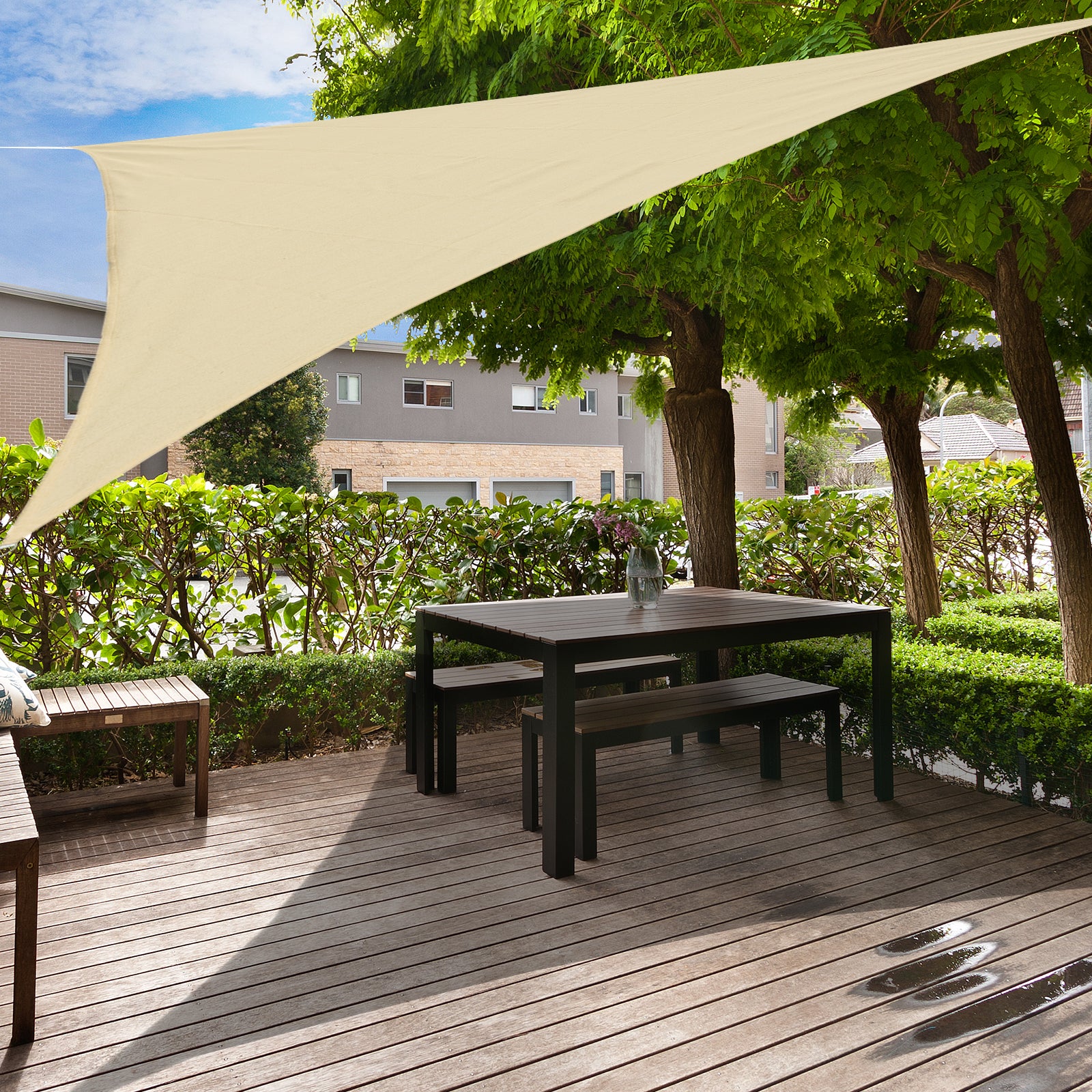 Toldo Vela Triangular 4x4x4m Cor Areia - Proteção UV para Terraço e Jardim