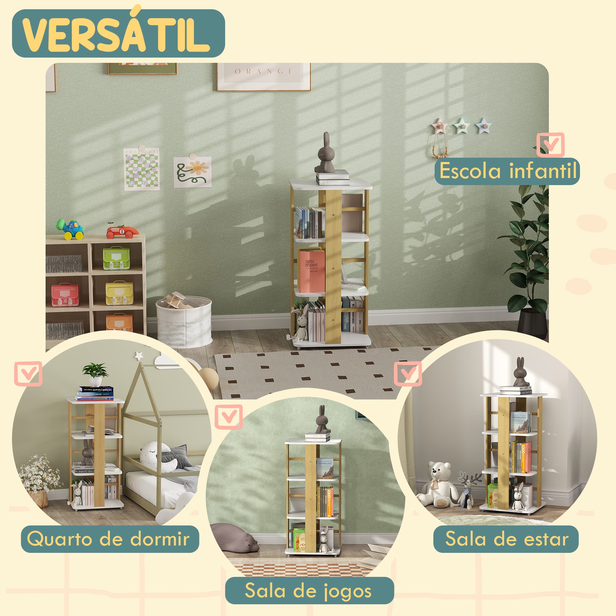 Estante Infantil com Rodas 48x48x99,5 cm - Branco