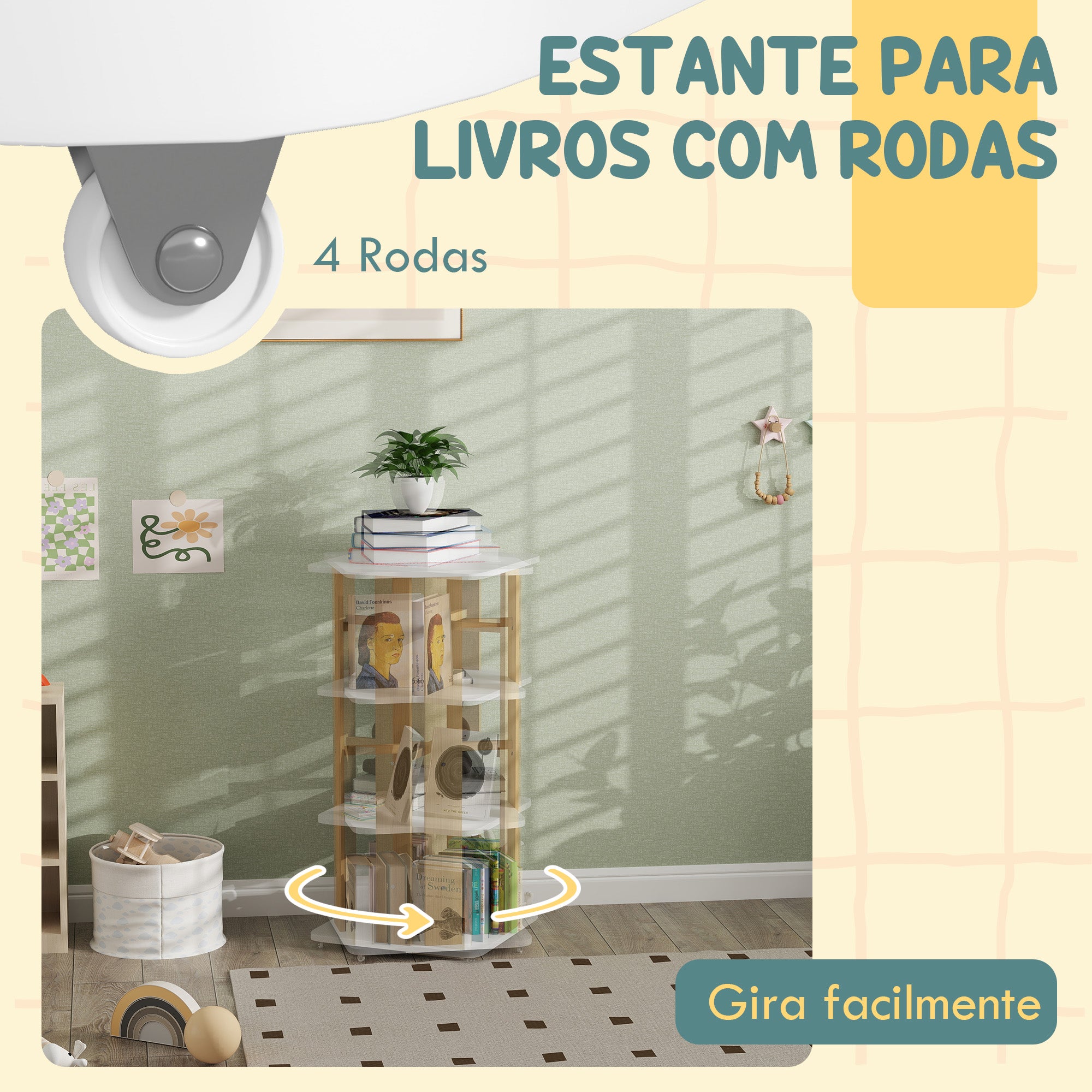 Estante Infantil com Rodas 48x48x99,5 cm - Branco