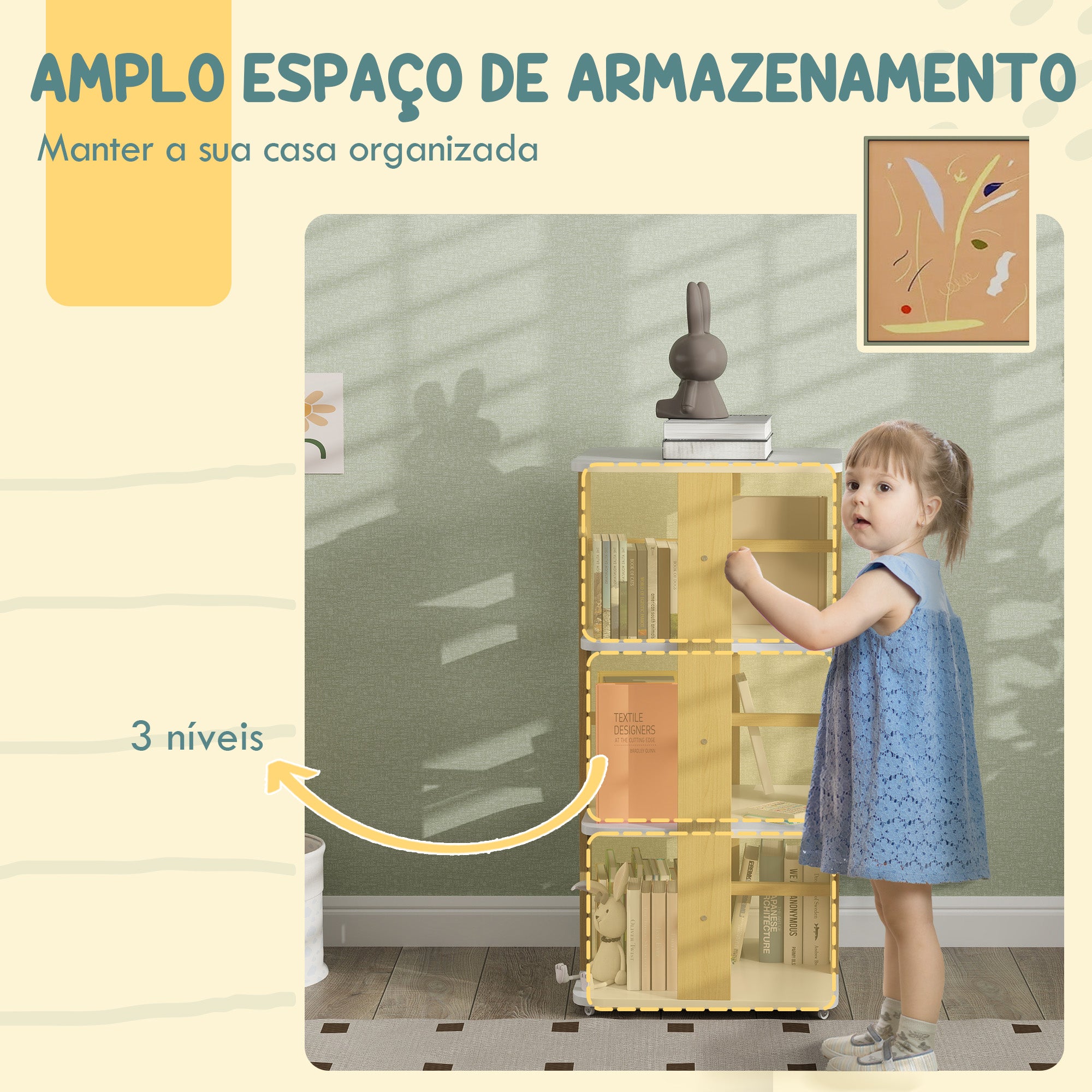 Estante Infantil com Rodas 48x48x99,5 cm - Branco