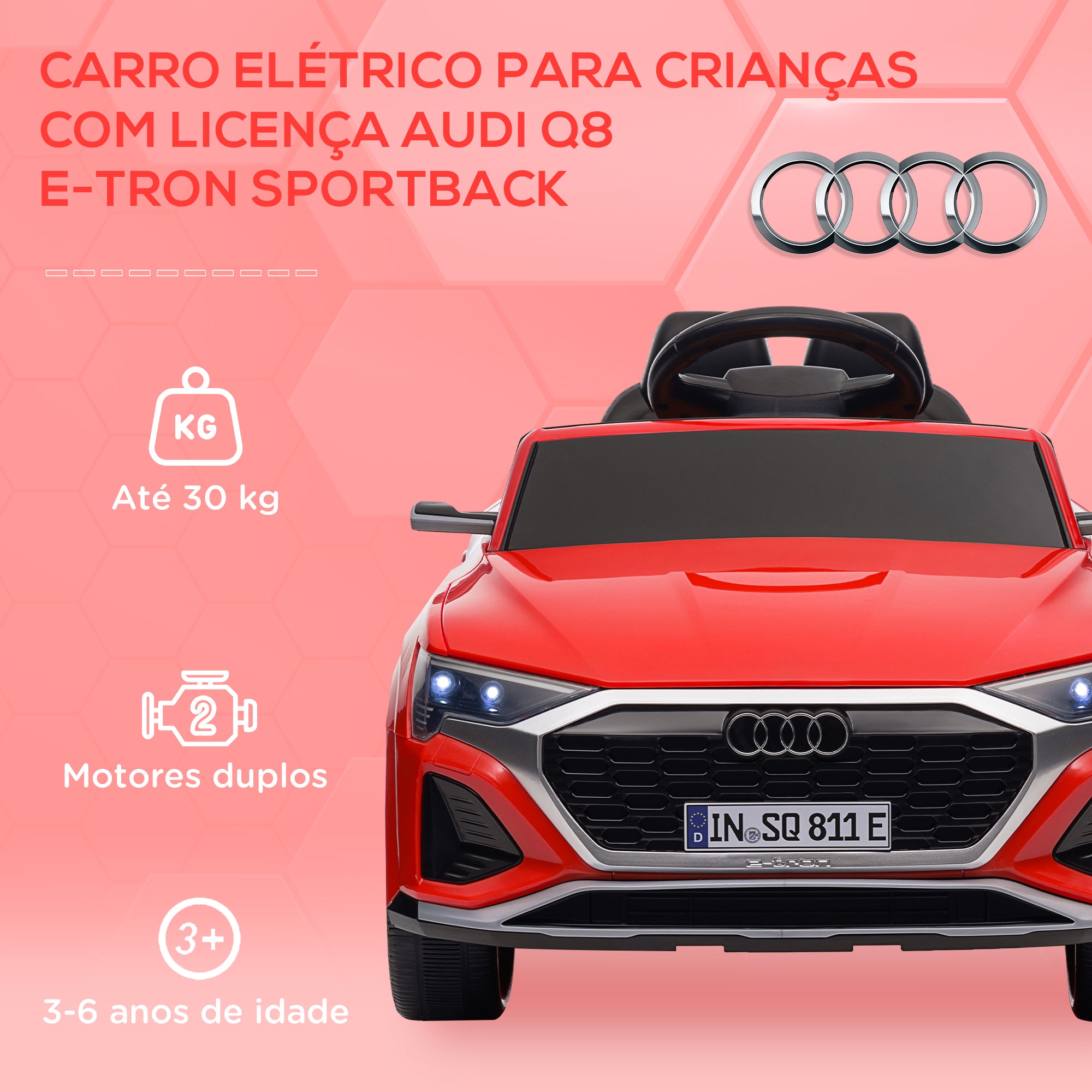 Carro Elétrico Infantil Vermelho 98x49,5x43 cm