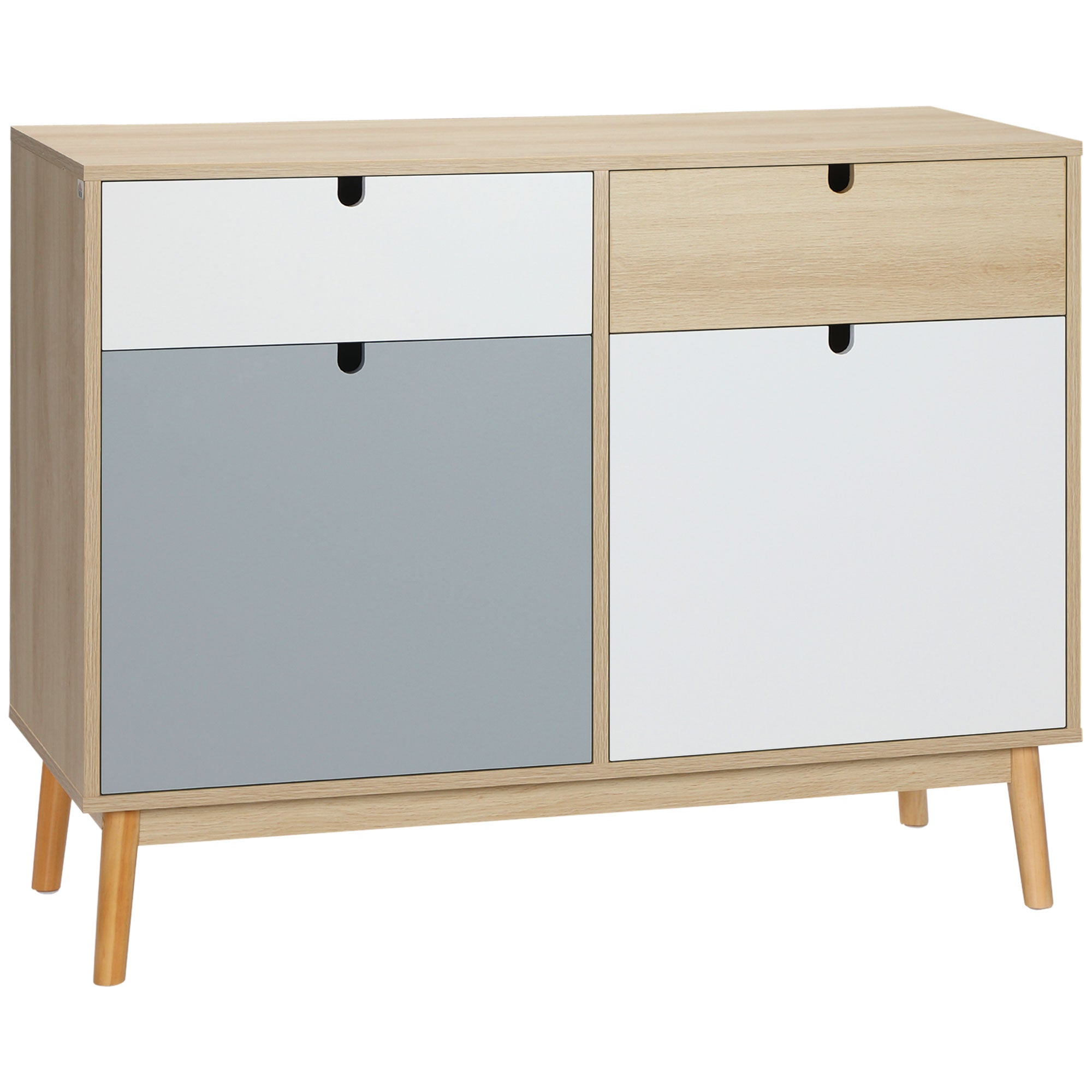 Aparador Auxiliar Móvel de Armazenamento 100x40x79.5cm Branco Cinza e Madeira