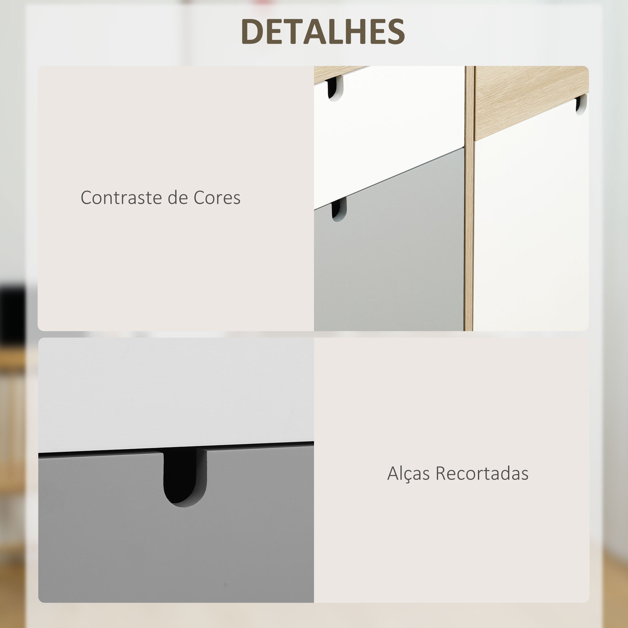 Aparador Auxiliar Móvel de Armazenamento 100x40x79.5cm Branco Cinza e Madeira