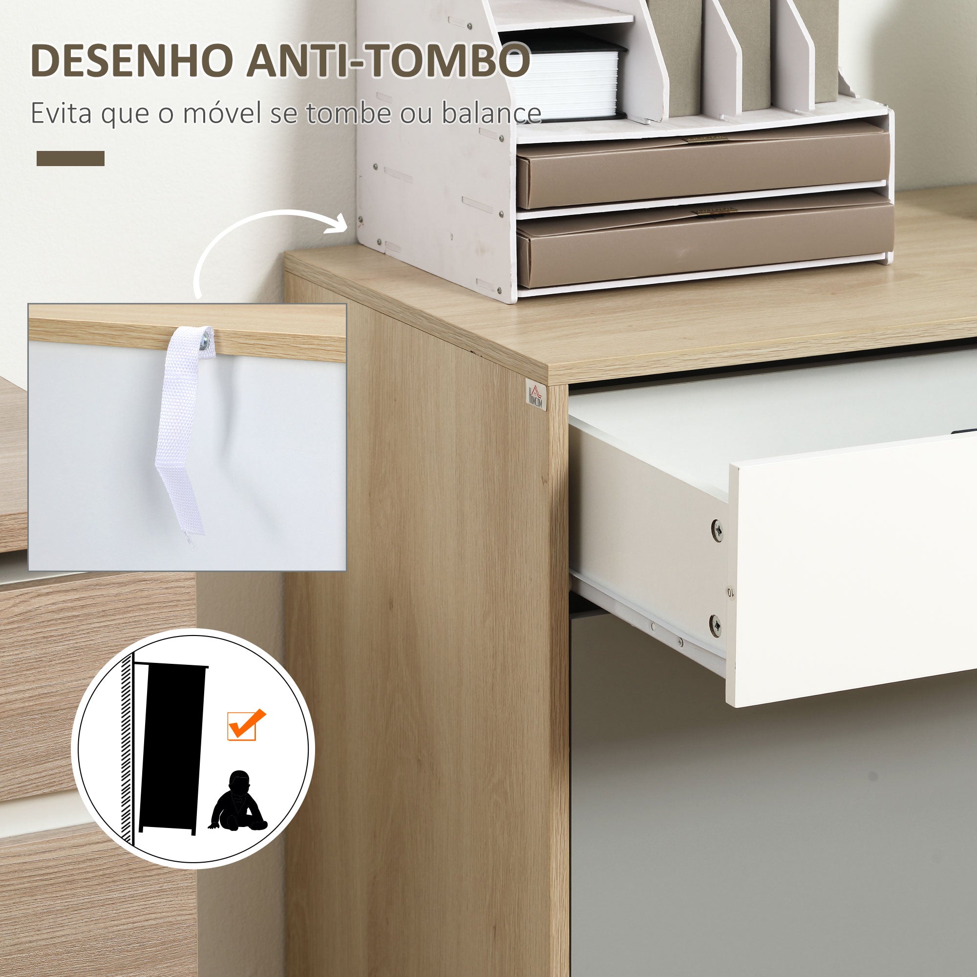 Aparador Auxiliar Móvel de Armazenamento 100x40x79.5cm Branco Cinza e Madeira