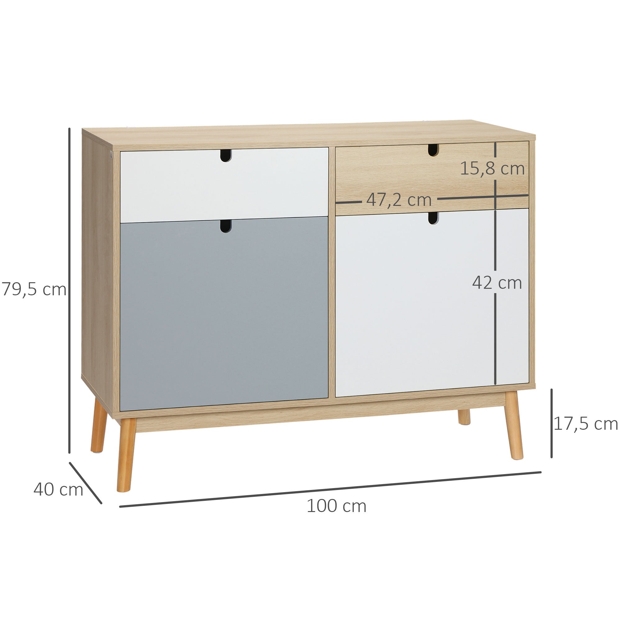 Aparador Auxiliar Móvel de Armazenamento 100x40x79.5cm Branco Cinza e Madeira