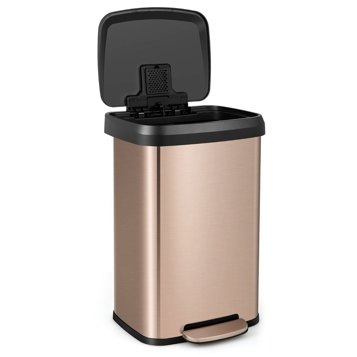Cubo de Lixo em Aço Inoxidável de 50/68L com Pedal, Tampa de Encerramento Suave e Compartimento Desodorizante - Ouro Rosa - 50L