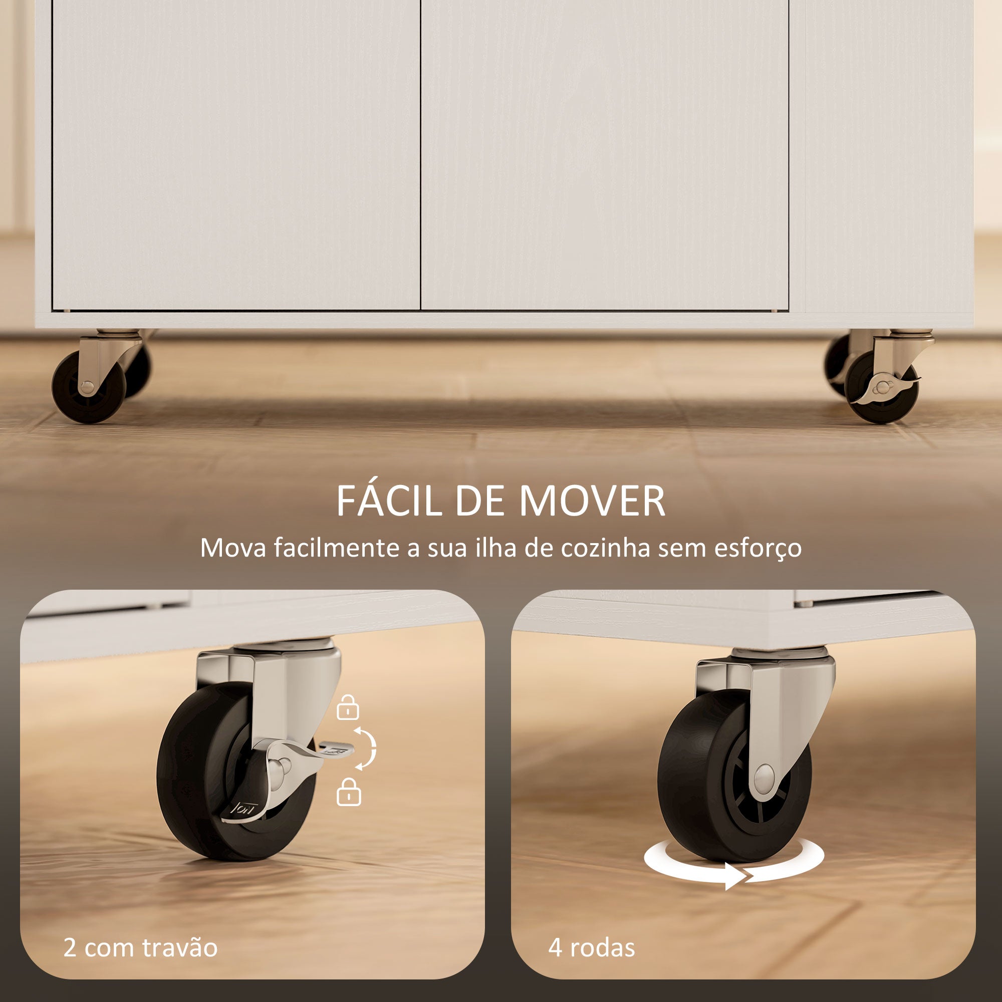 Ilha de Cozinha Móvel – 82x38x86,5 cm – Branca – Melamina e MDF