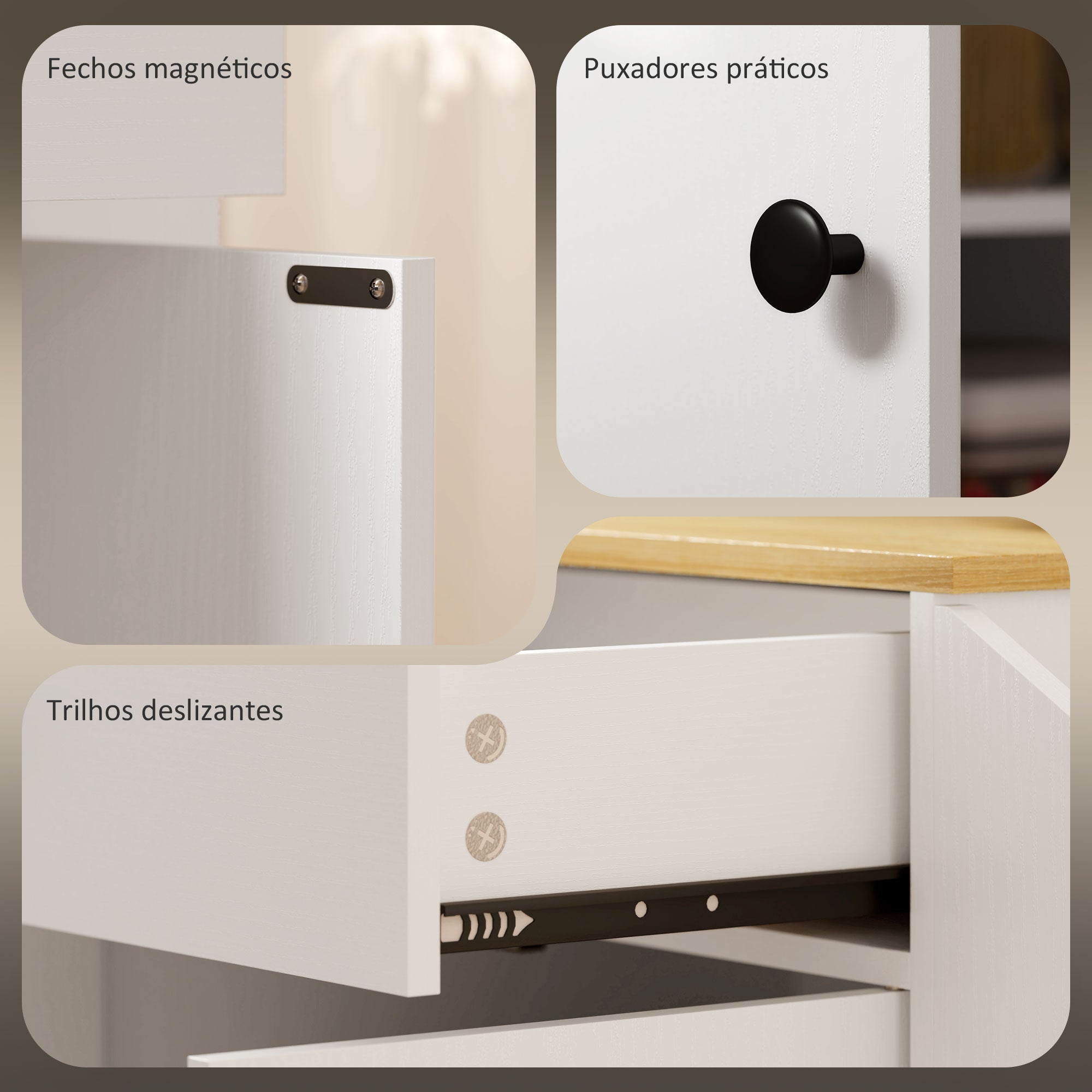 Ilha de Cozinha Móvel – 82x38x86,5 cm – Branca – Melamina e MDF
