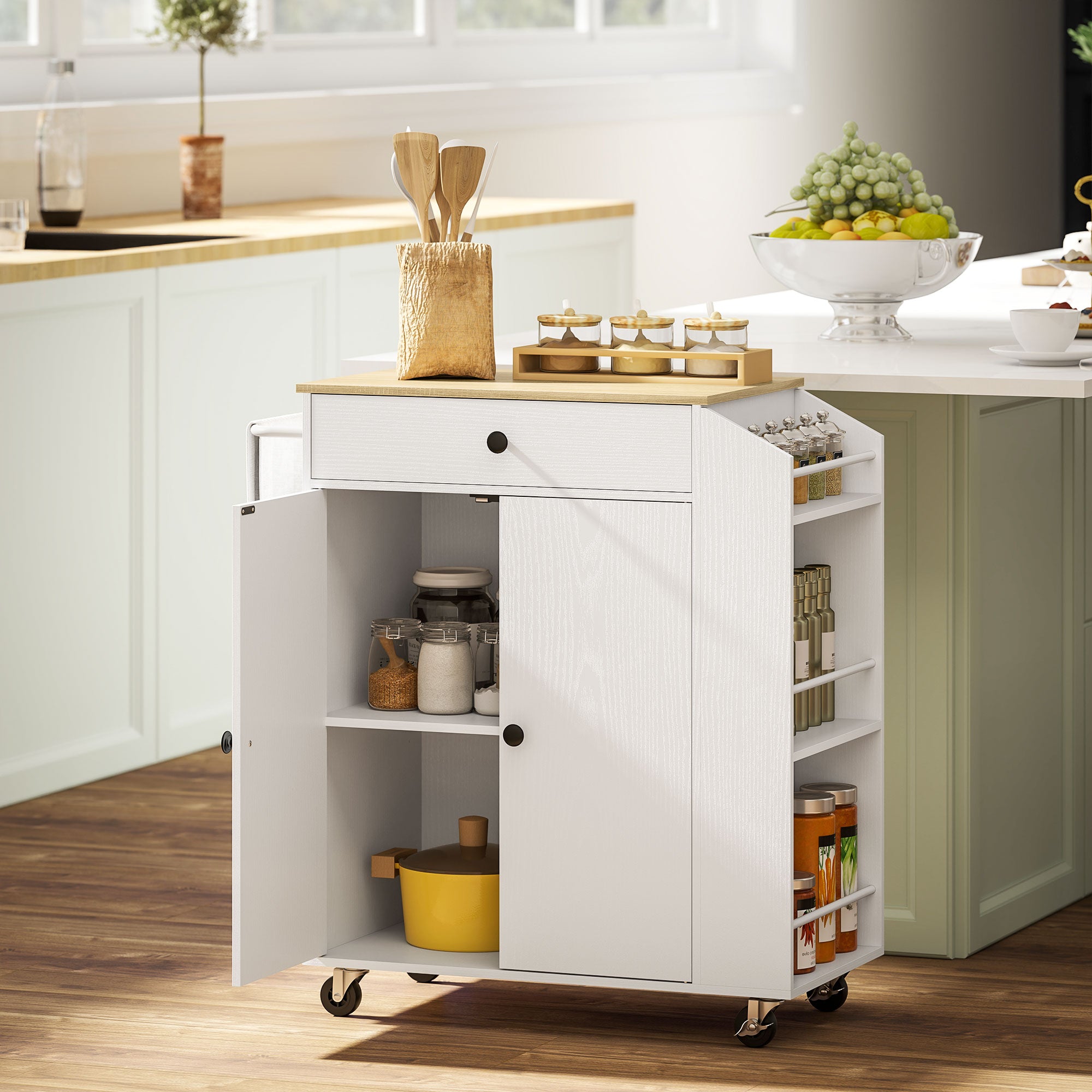 Ilha de Cozinha Móvel – 82x38x86,5 cm – Branca – Melamina e MDF