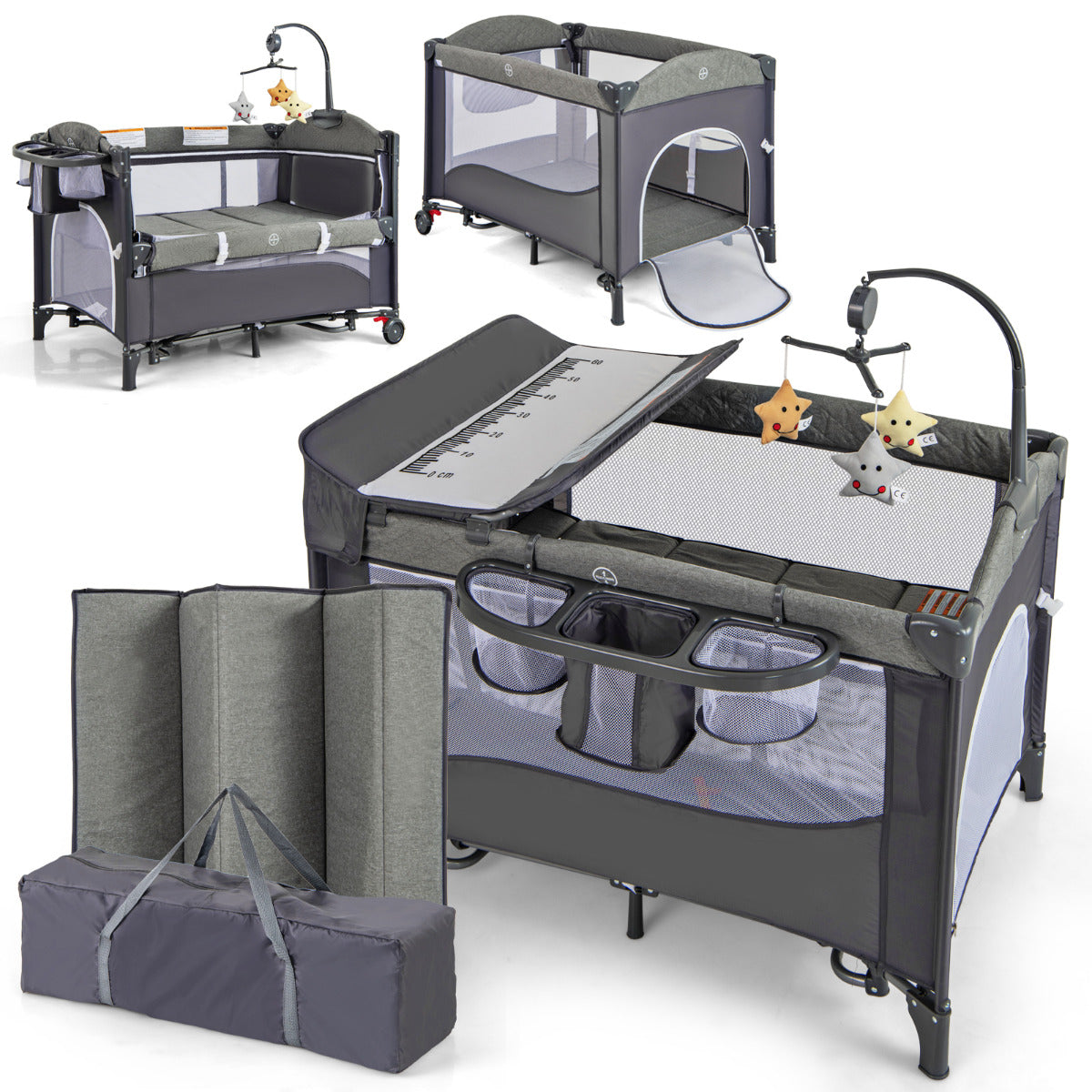 Berço Moisés Plegable para Bebé Cambiador de Fraldas com Caixa de Música e Brinquedos Pendurados 110 x 76 x 76 cm Azul