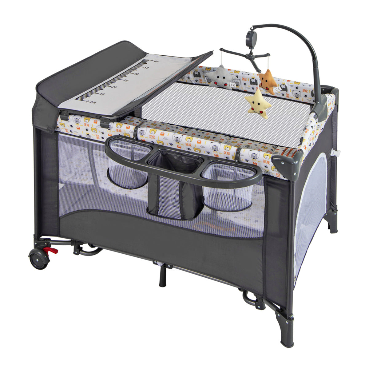 Berço Moisés Plegable para Bebé Cambiador de Pañales con Caja de Música y Juguetes Colgantes 110 x 76 x 76 cm Gris