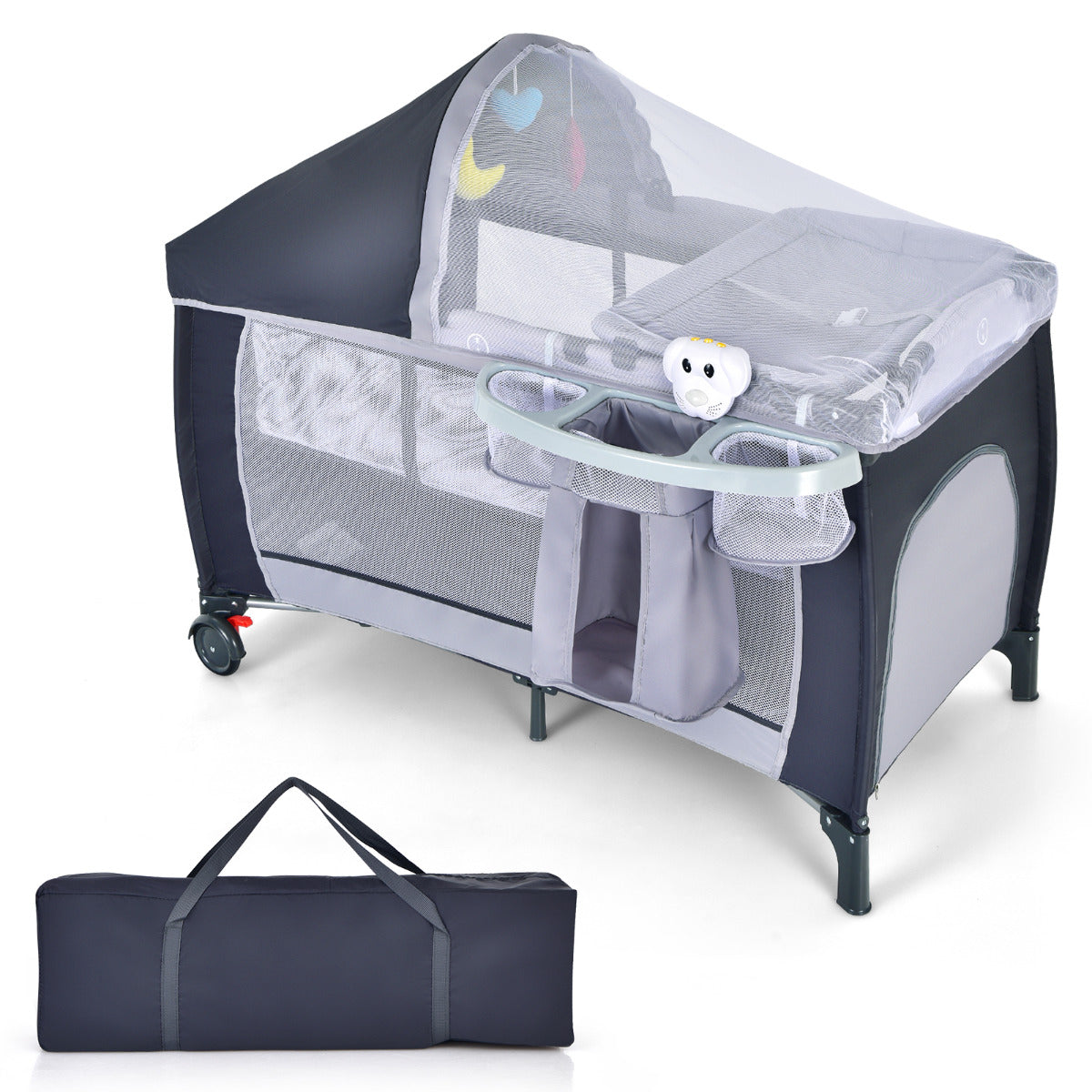 Berço Plegável para Bebés – 124 x 65 x 121 cm – Cinzento