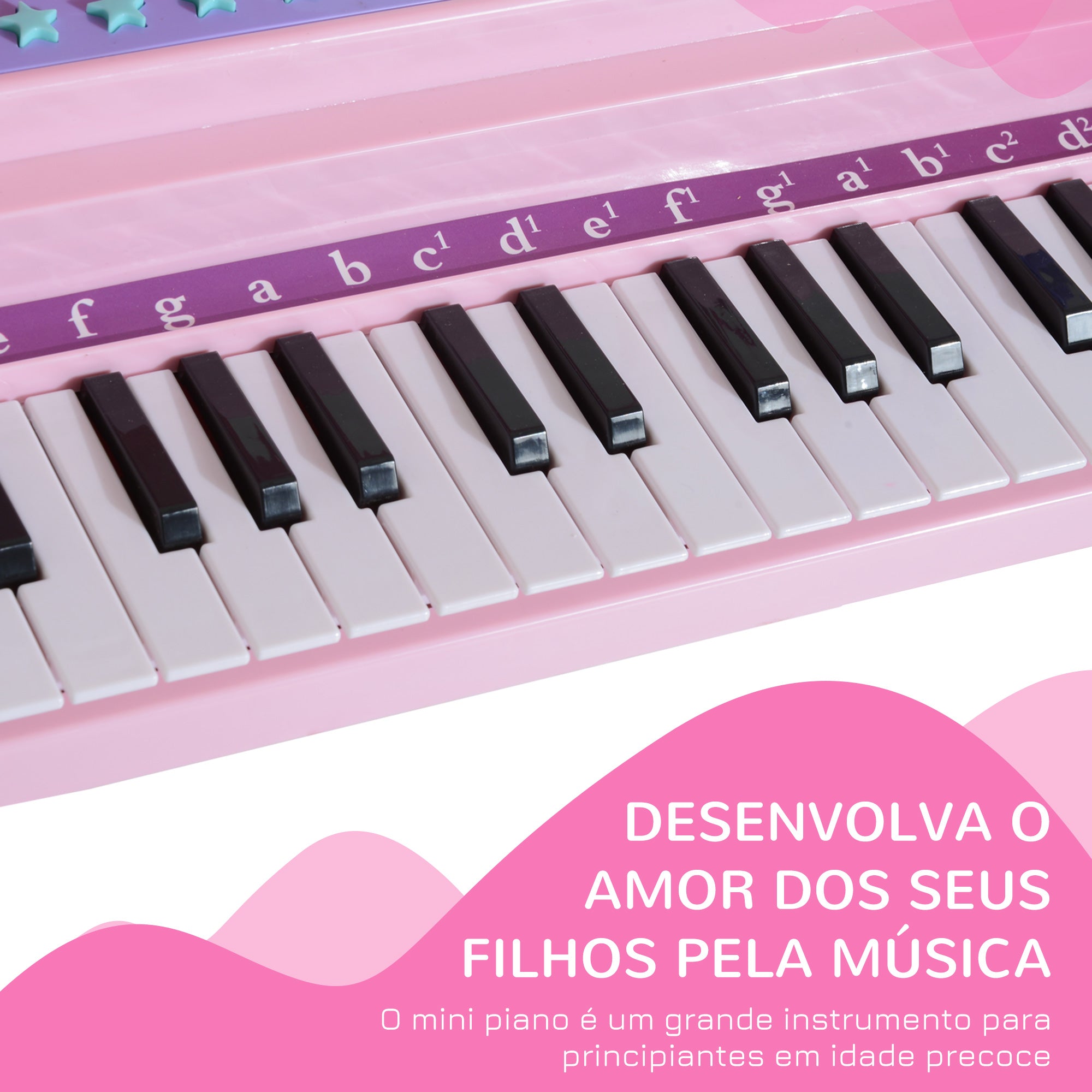 Piano Infantil com Microfone e Luzes - 48x39x69 cm - Cor Rosa