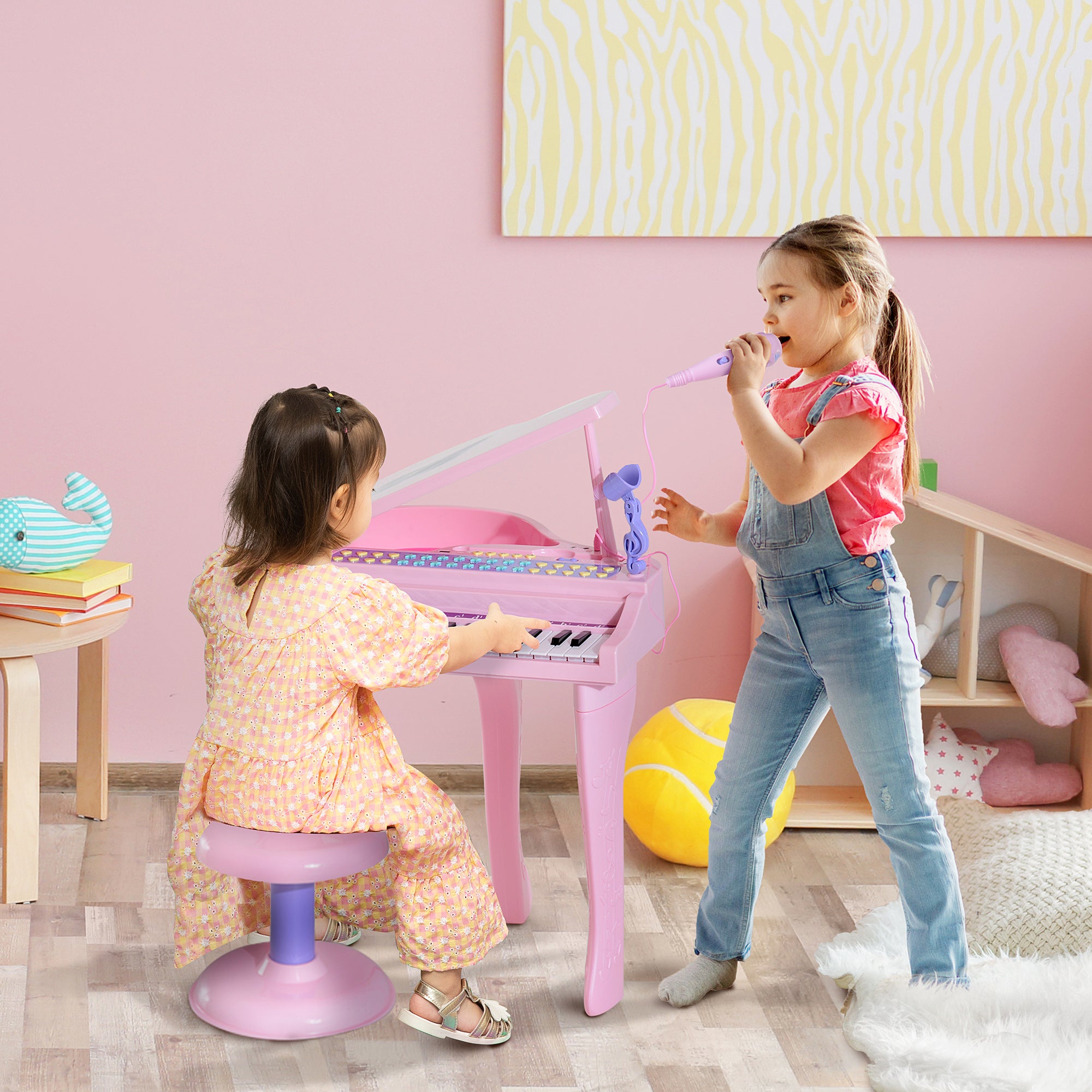 Piano Infantil com Microfone e Luzes - 48x39x69 cm - Cor Rosa