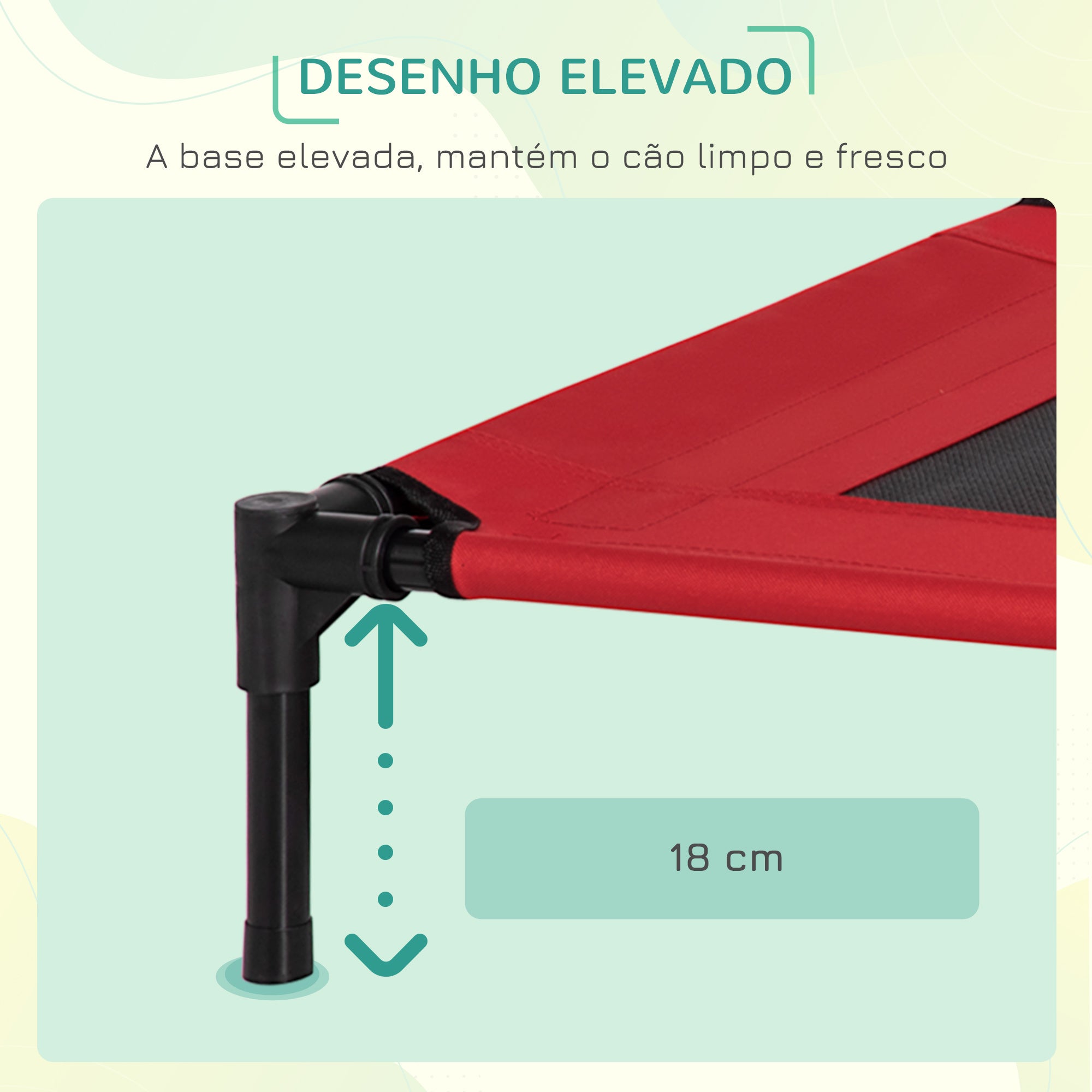 Cama Elevada para Animais de Estimação 76x61x18cm Vermelho