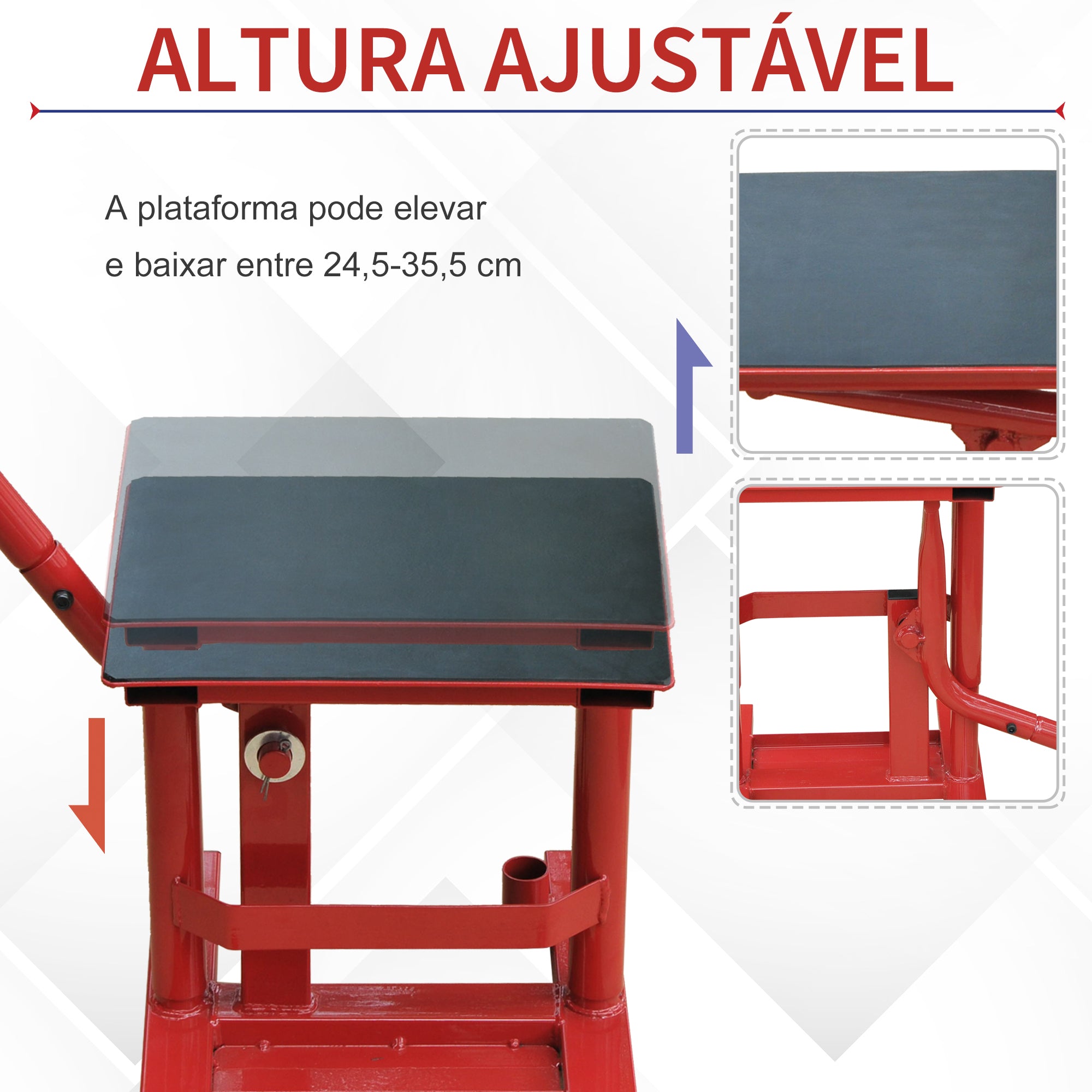 Plataforma Elevação para Motocicletas Aço 28x34x30-40cm - Vermelho