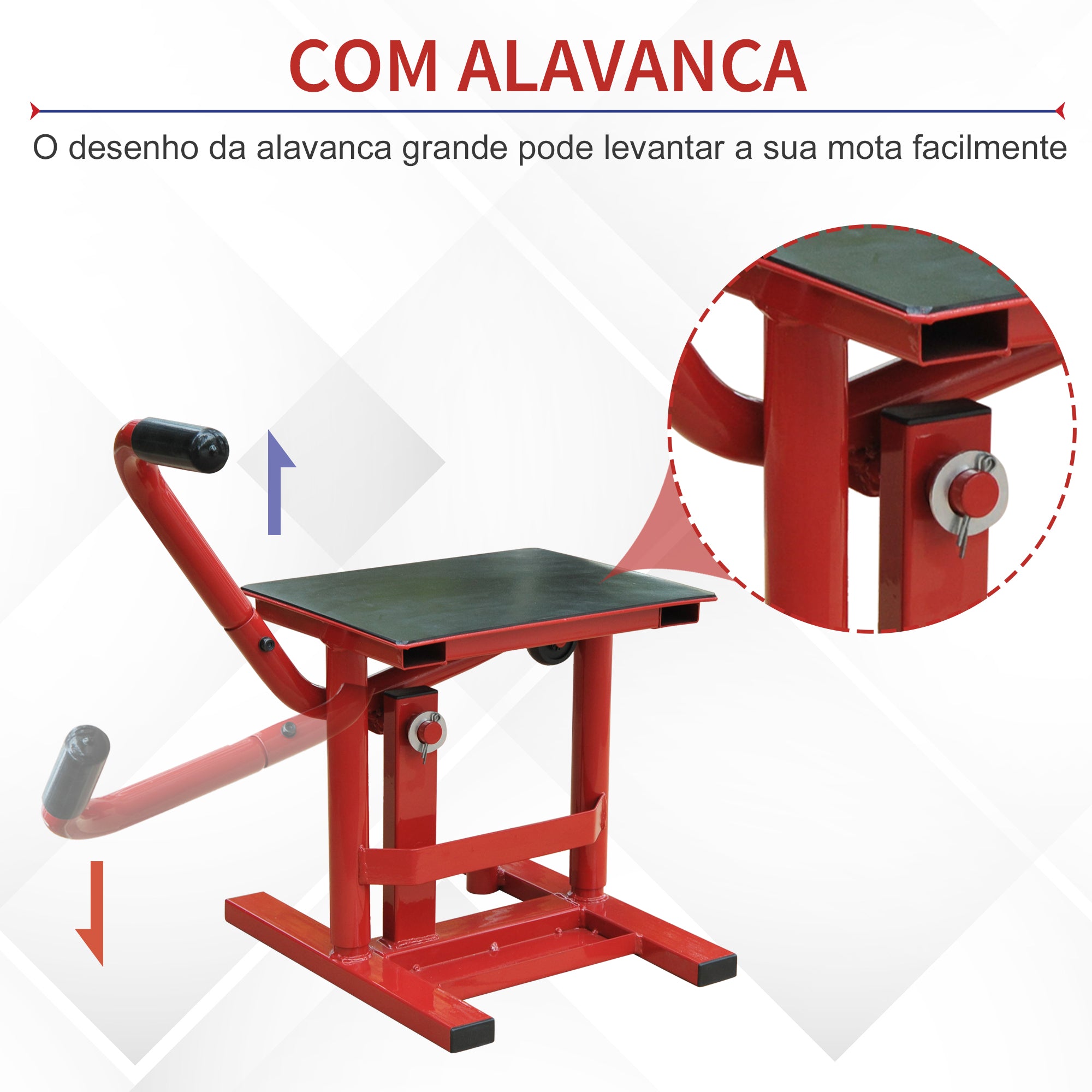 Plataforma Elevação para Motocicletas Aço 28x34x30-40cm - Vermelho