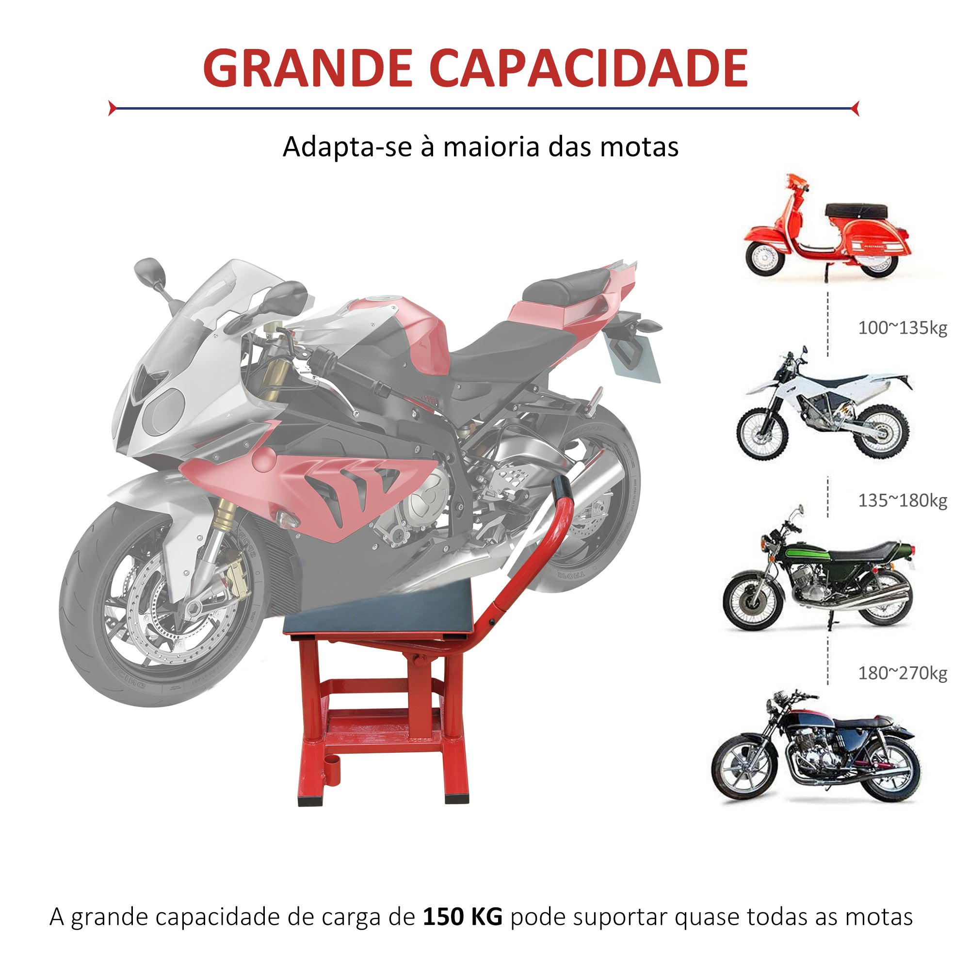 Plataforma Elevação para Motocicletas Aço 28x34x30-40cm - Vermelho