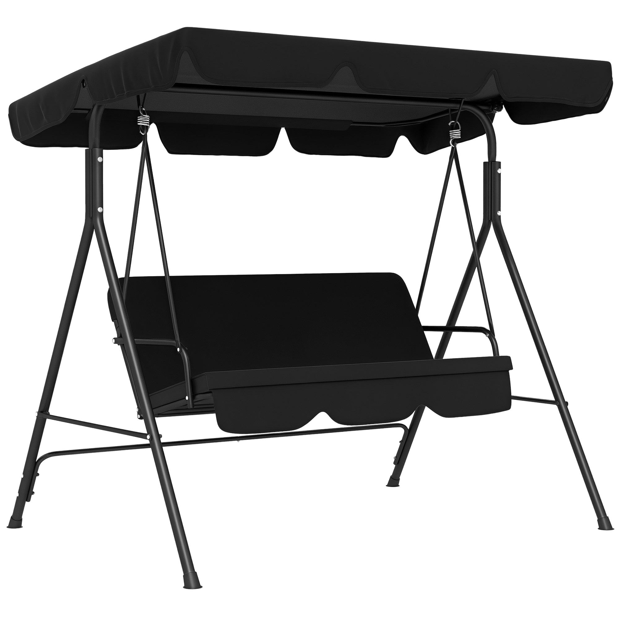 Baloiço de Jardim 3 Lugares Preto 172x110x153 cm com Almofada e Toldo Ajustável